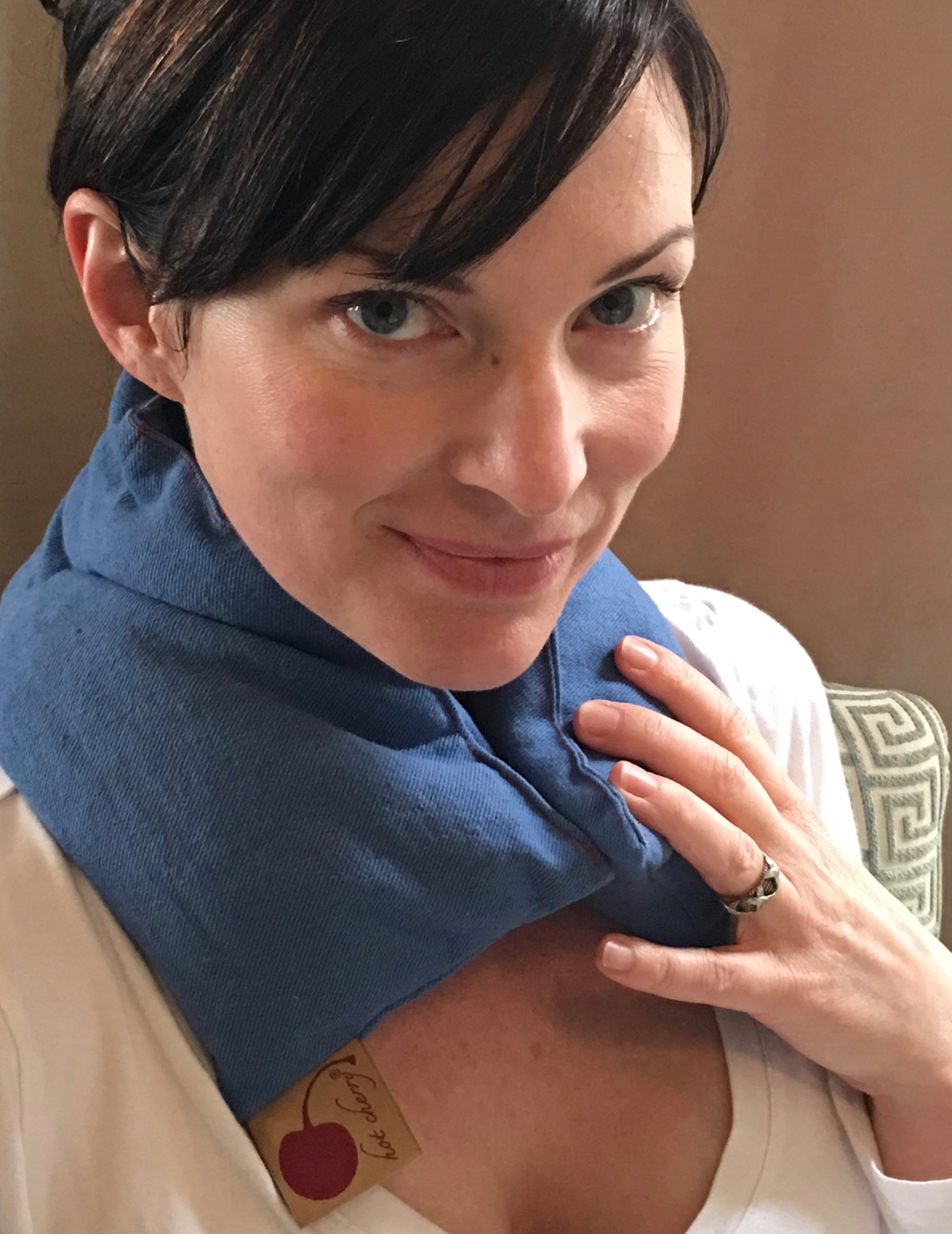 Hot Cherry Microwavable Neck Wrap - Blue Denim