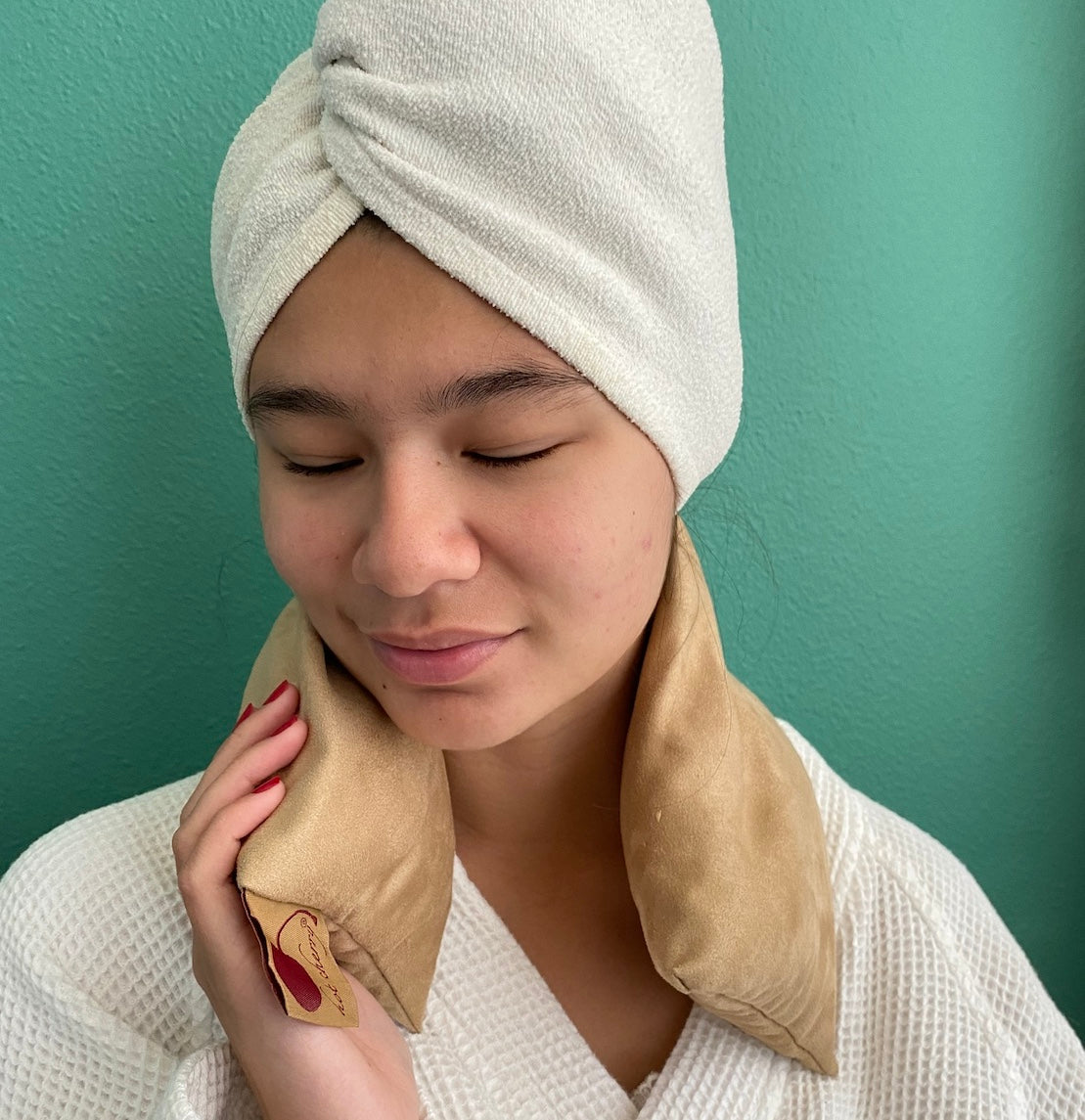 Hot Cherry Neck Wrap - Plush Tan Ultra-Suede