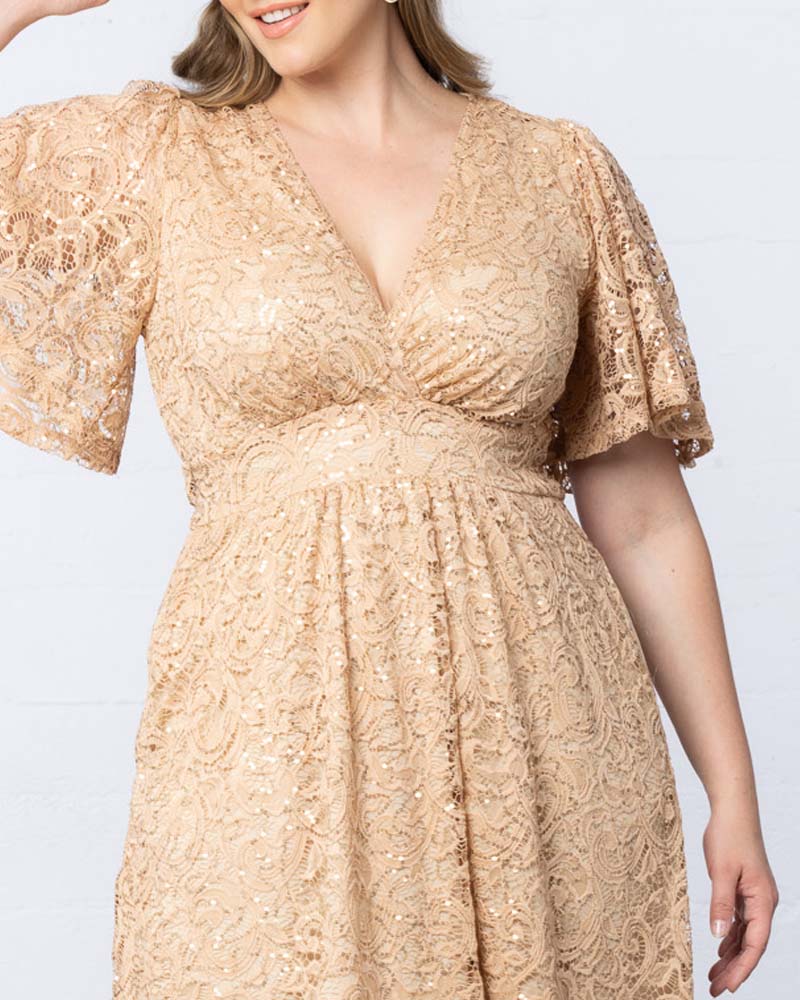 Plus Size Starry Sequined Lace Cocktail Dress