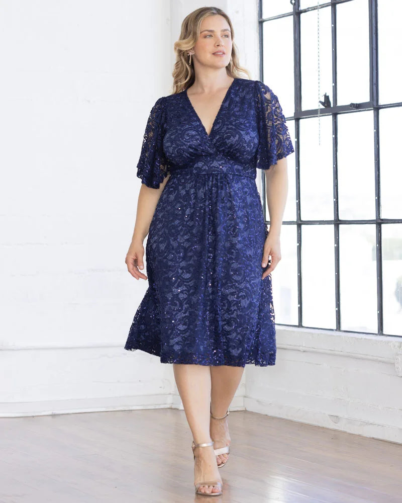 Plus Size Starry Sequined Lace Cocktail Dress