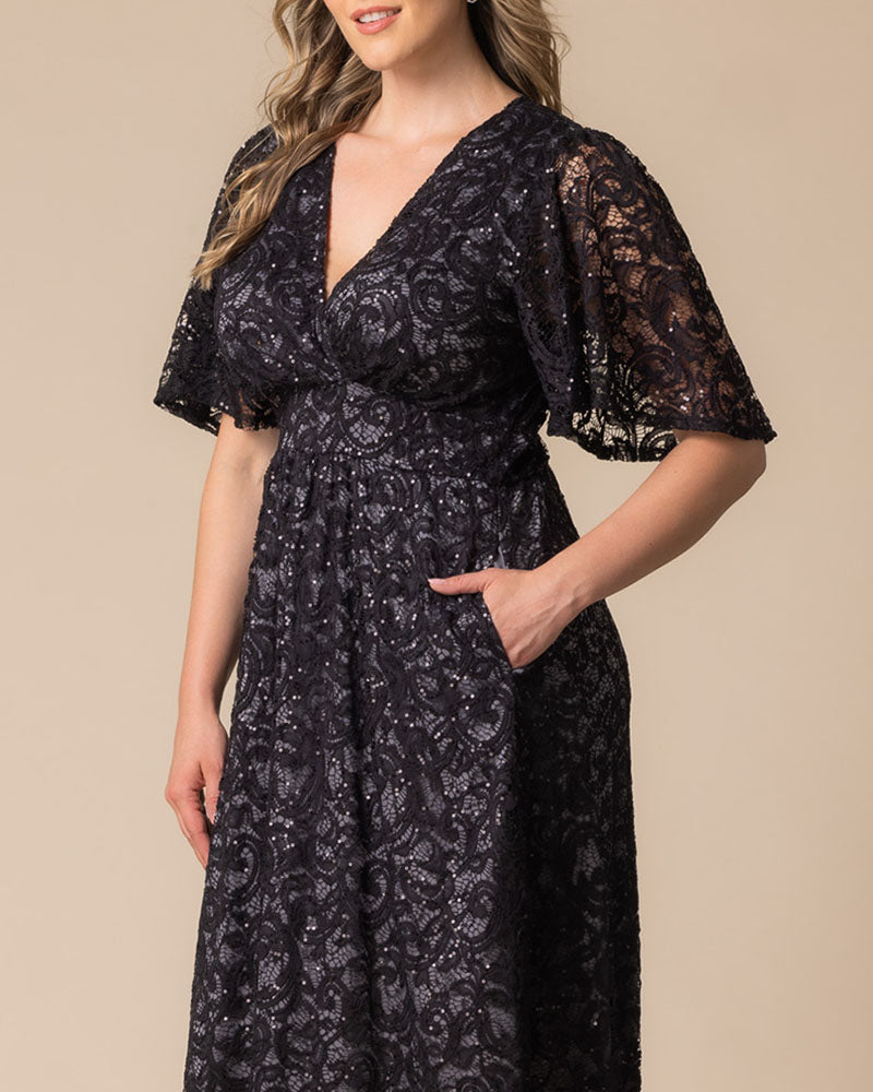 Plus Size Starry Sequined Lace Cocktail Dress