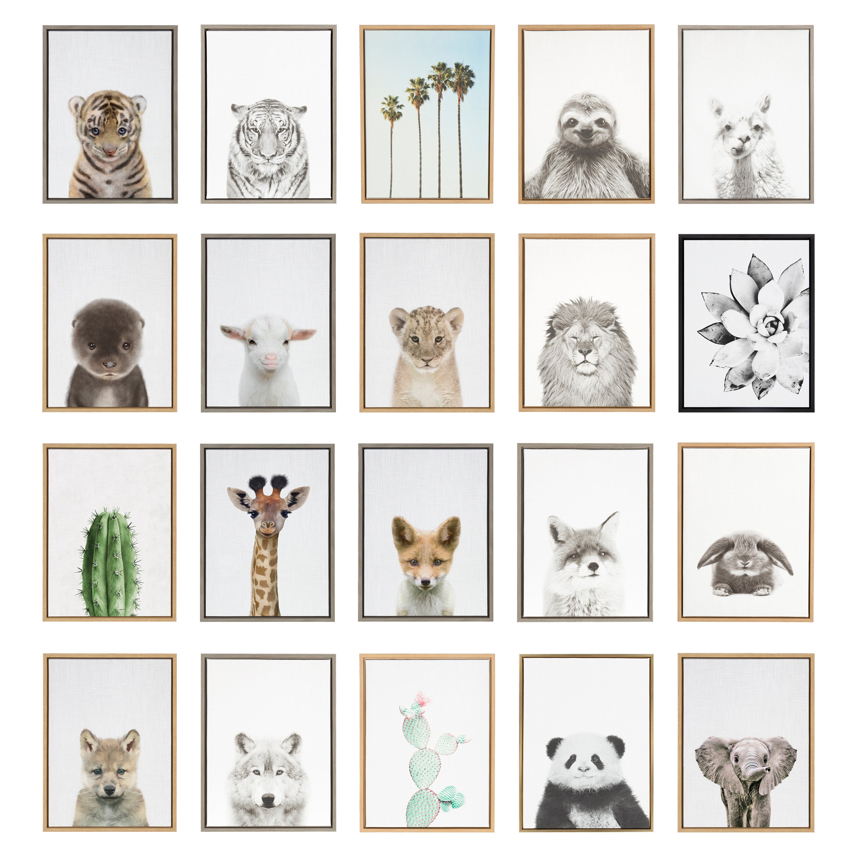 Sylvie Bear Deer and Wolf Framed Canvas Art Set by Simon Te of Tai Prints