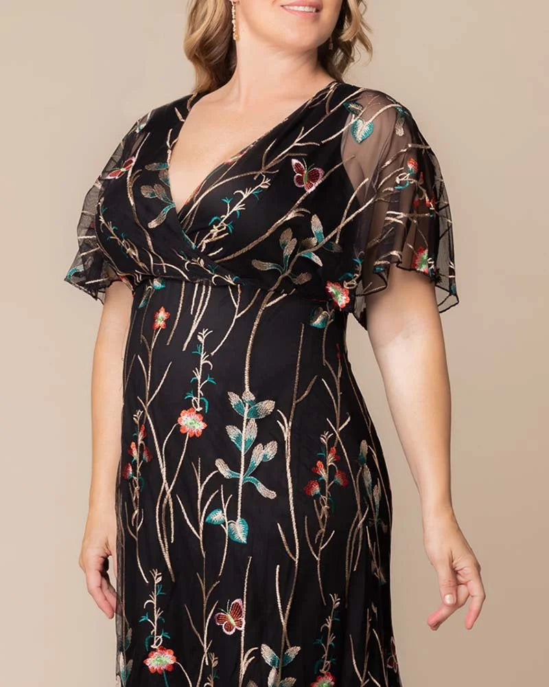 Plus Size Embroidered Elegance Evening Gown
