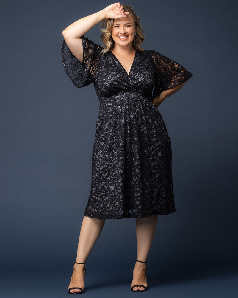Plus Size Starry Sequined Lace Cocktail Dress