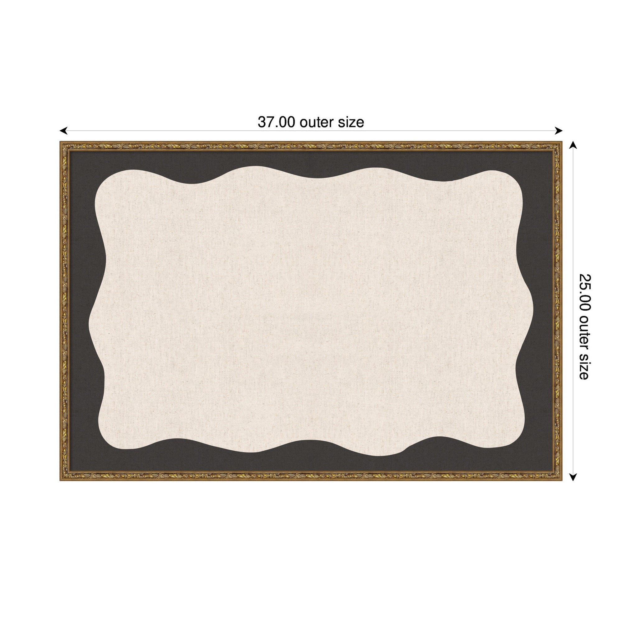Framed Fabric Pinboard Wavy Linen Light and Black Wall Organization