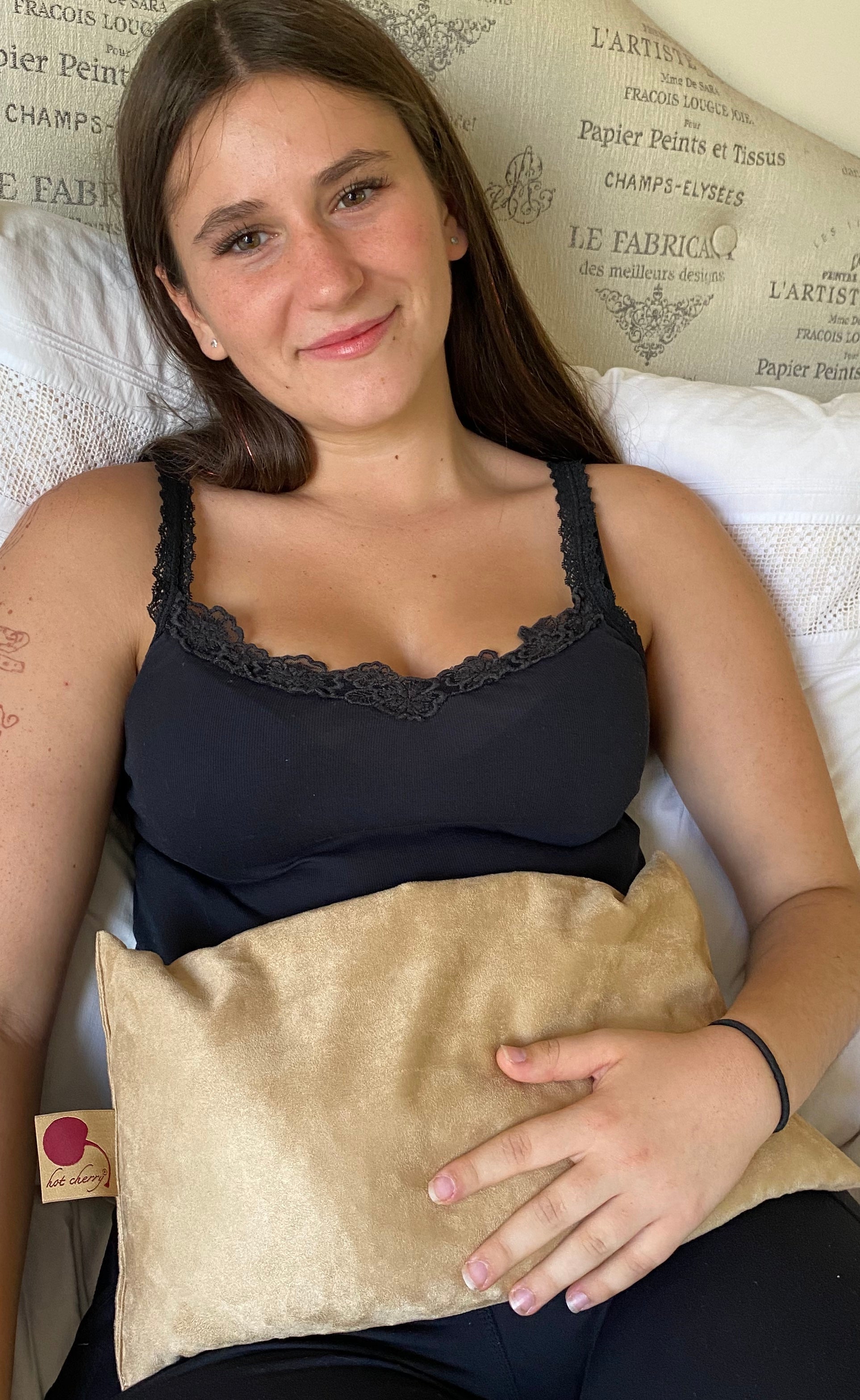 Hot Cherry Stone Large Rectangle Pillow - Tan Ultra-Suede