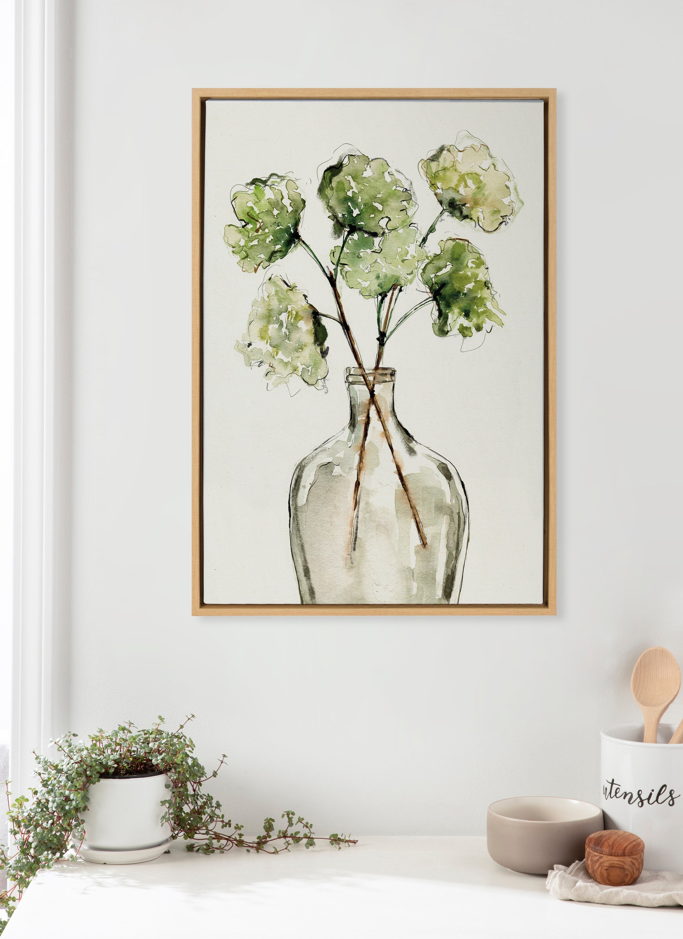 Sylvie Greenery Vase Framed Canvas by Sara Berrenson