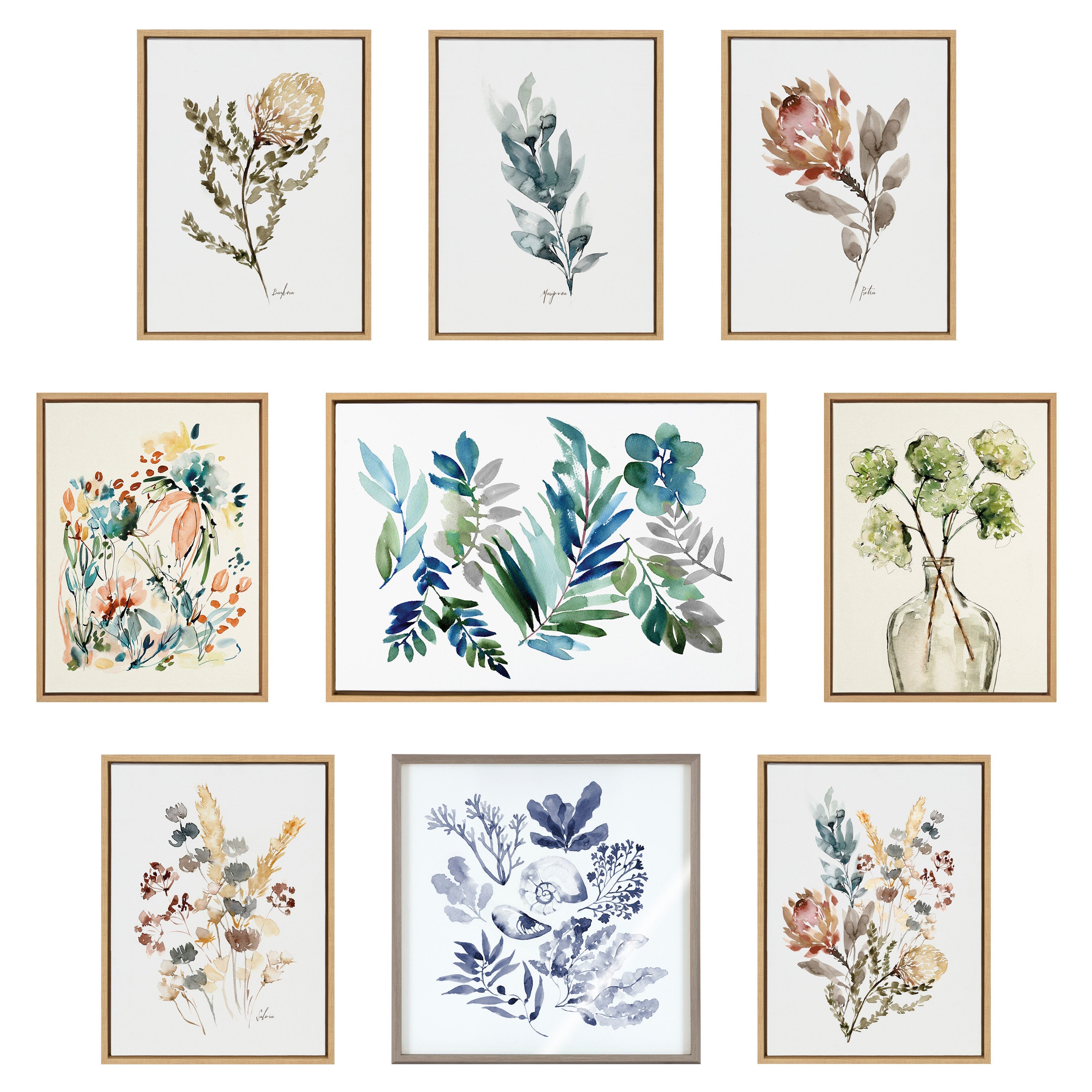 Sylvie Greenery Vase Framed Canvas by Sara Berrenson
