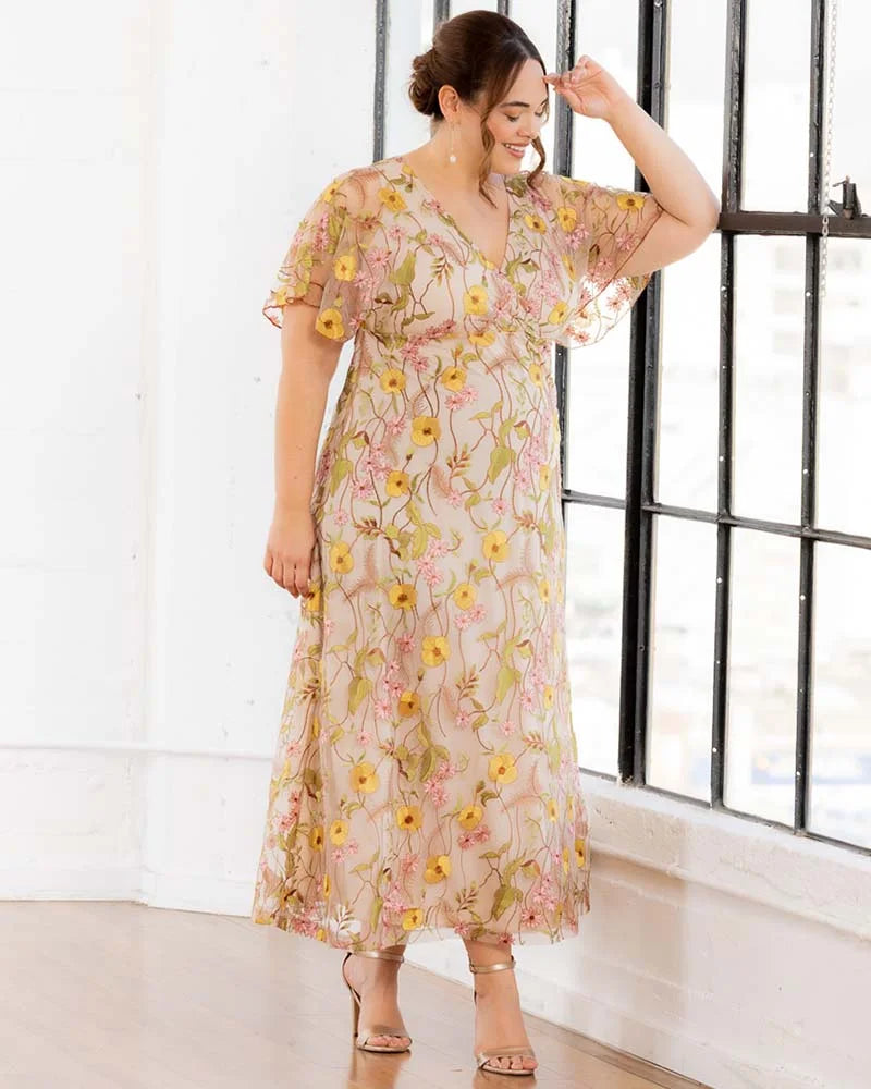 Plus Size Embroidered Elegance Evening Gown