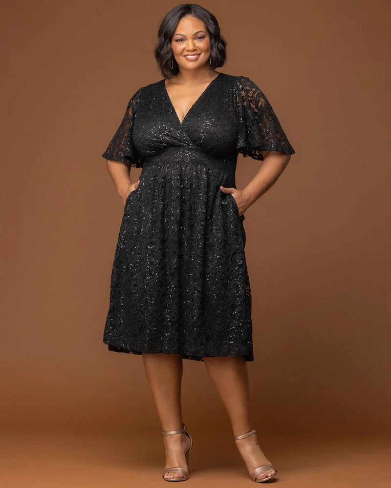 Plus Size Starry Sequined Lace Cocktail Dress
