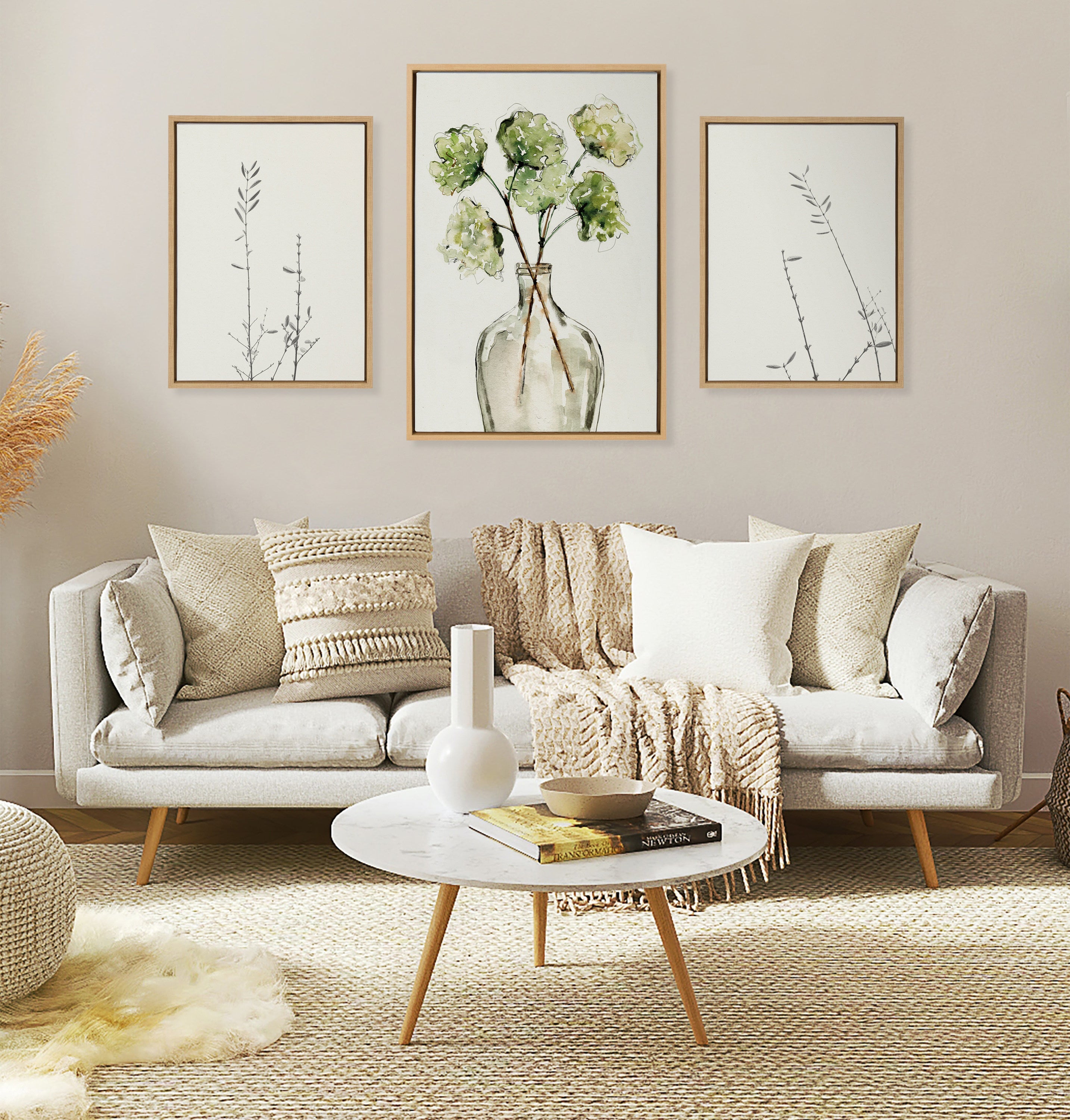 Sylvie Greenery Vase Framed Canvas by Sara Berrenson