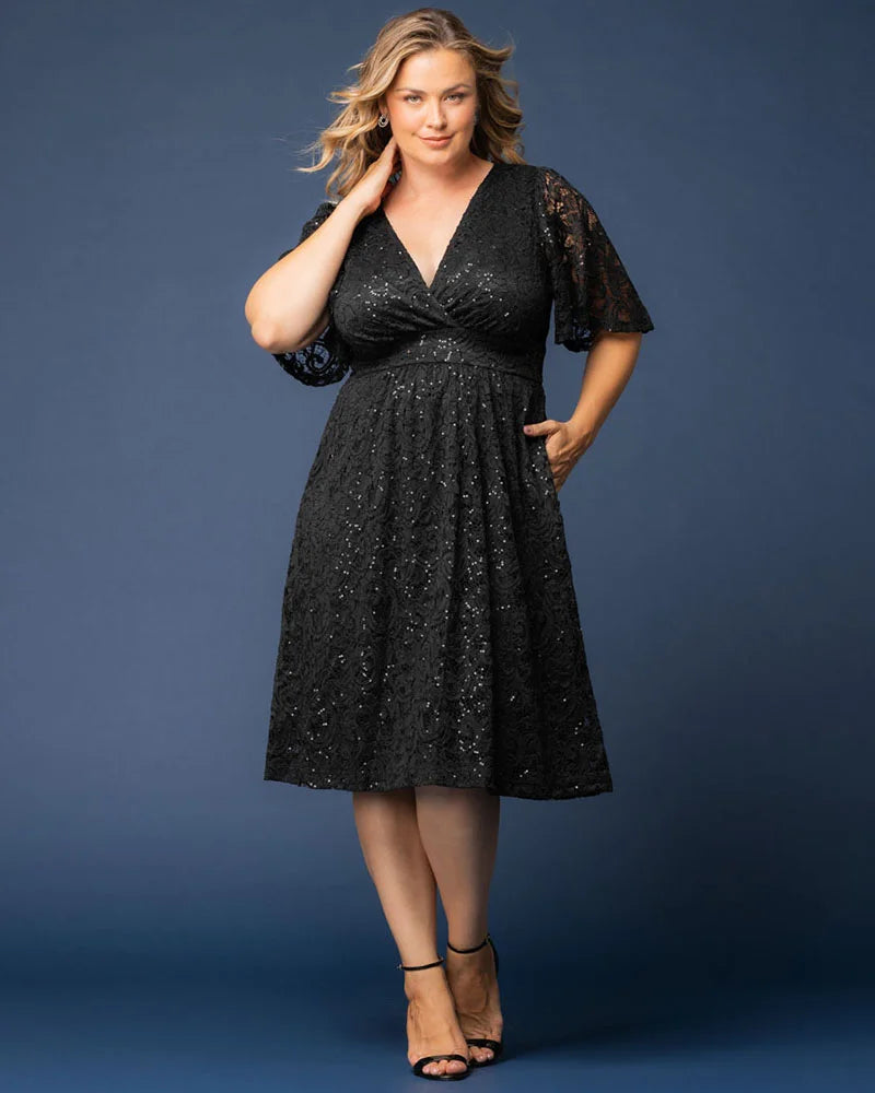 Plus Size Starry Sequined Lace Cocktail Dress