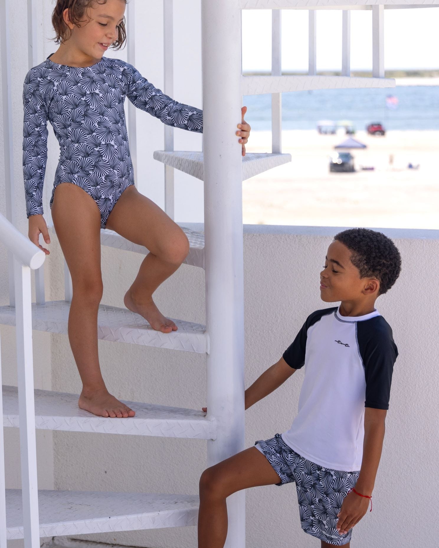 Girls Seashells Long Sleeve UPF 50 One Piece Swimsuit
