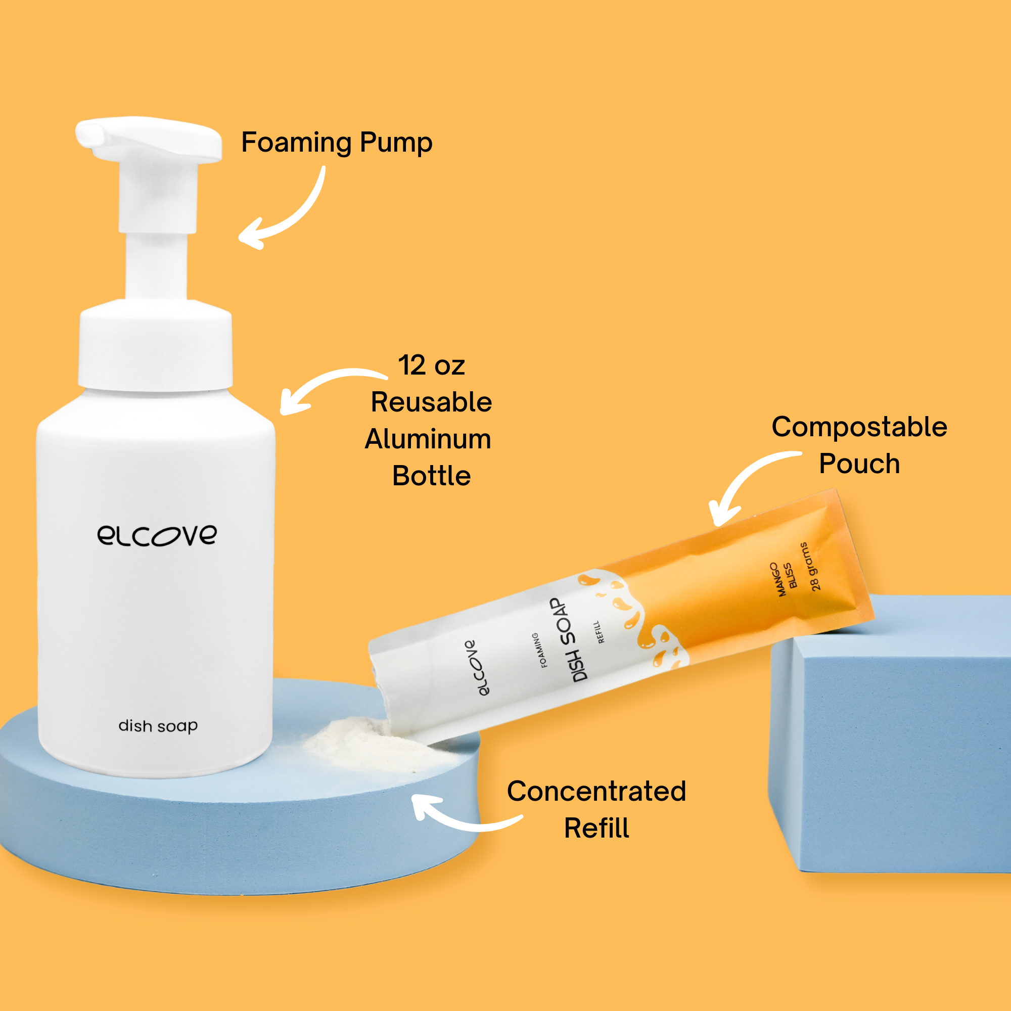 Plastic-Free Foaming Dish Soap Starter Set - Mango Scent