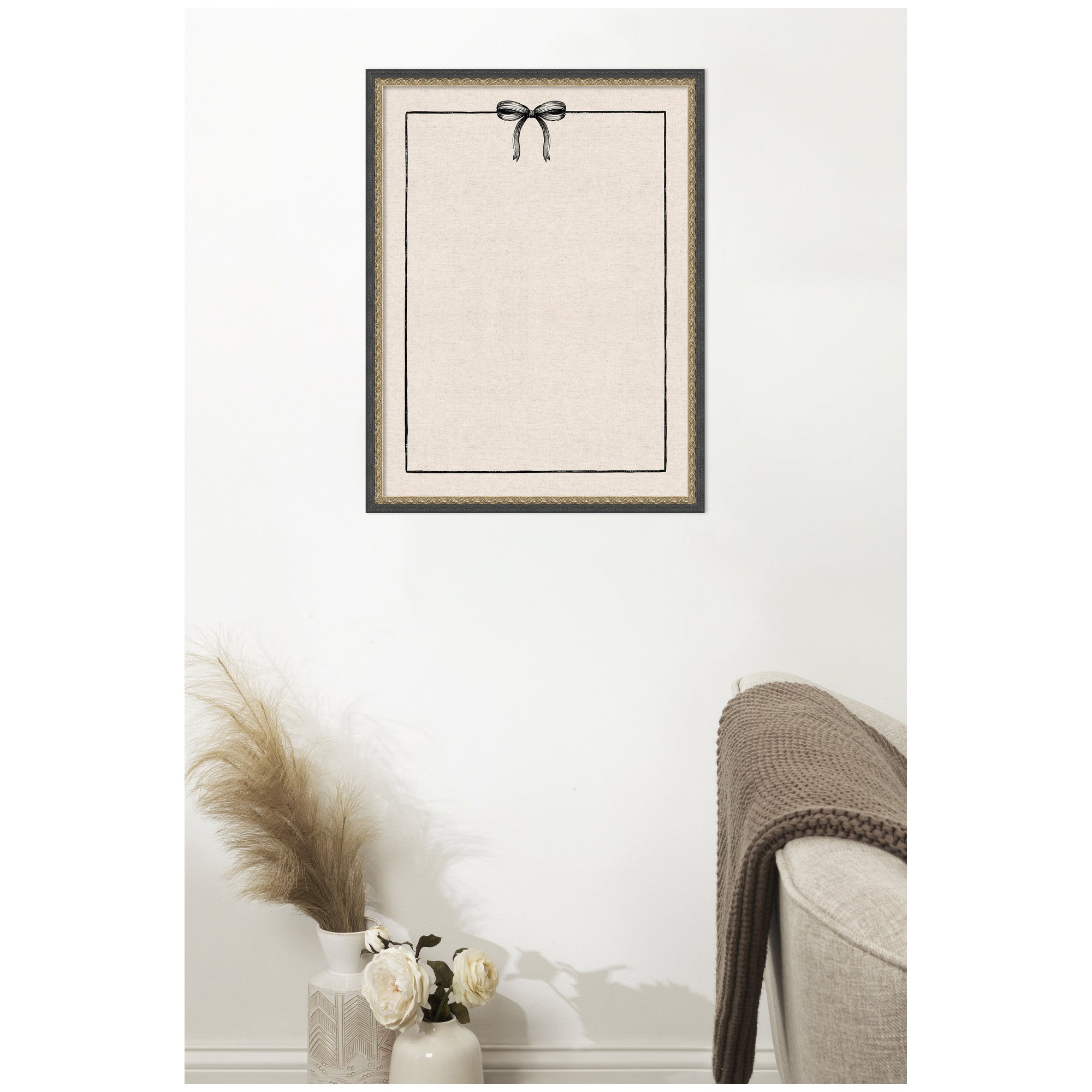 Framed Fabric Pinboard Linen Coquette Black Bow Frame Wall Organization