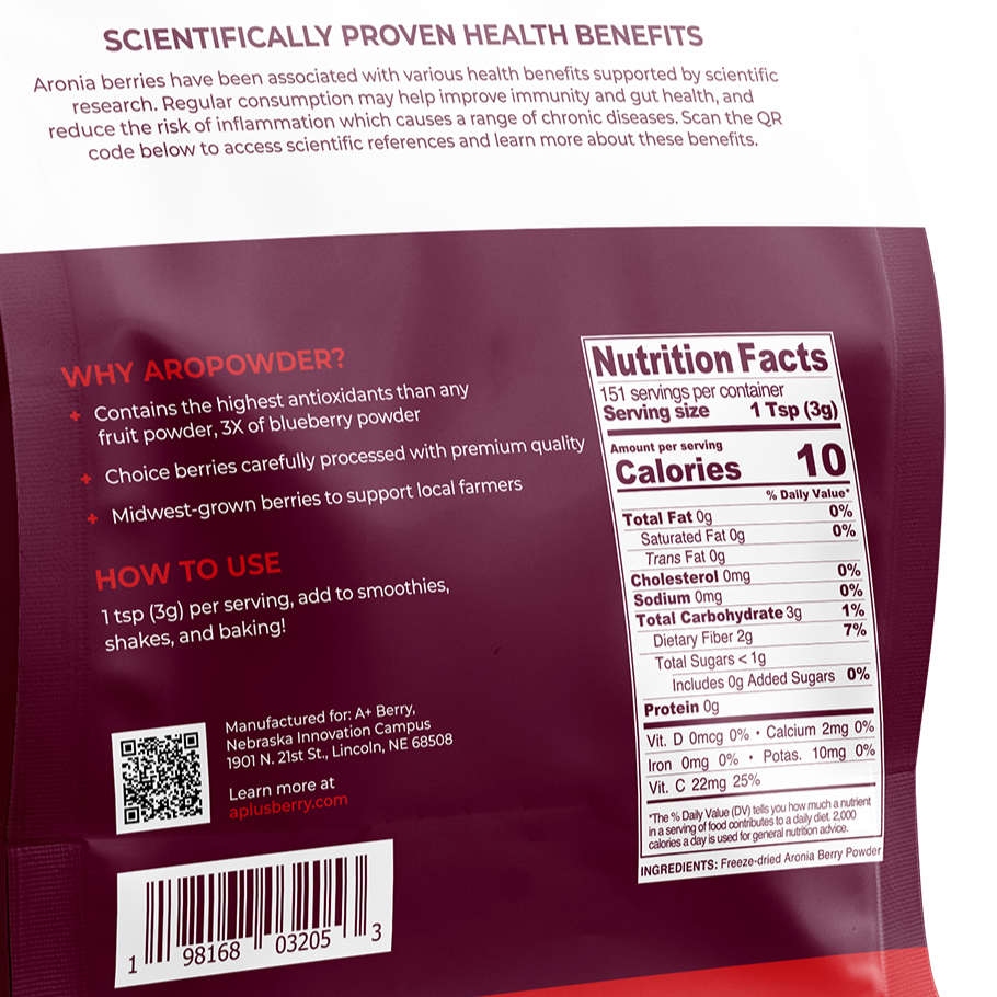 2 Pack AroPowder - Freeze Dried Aronia Berry (Chokeberry) Powder, The Ultimate Superfruit Powder