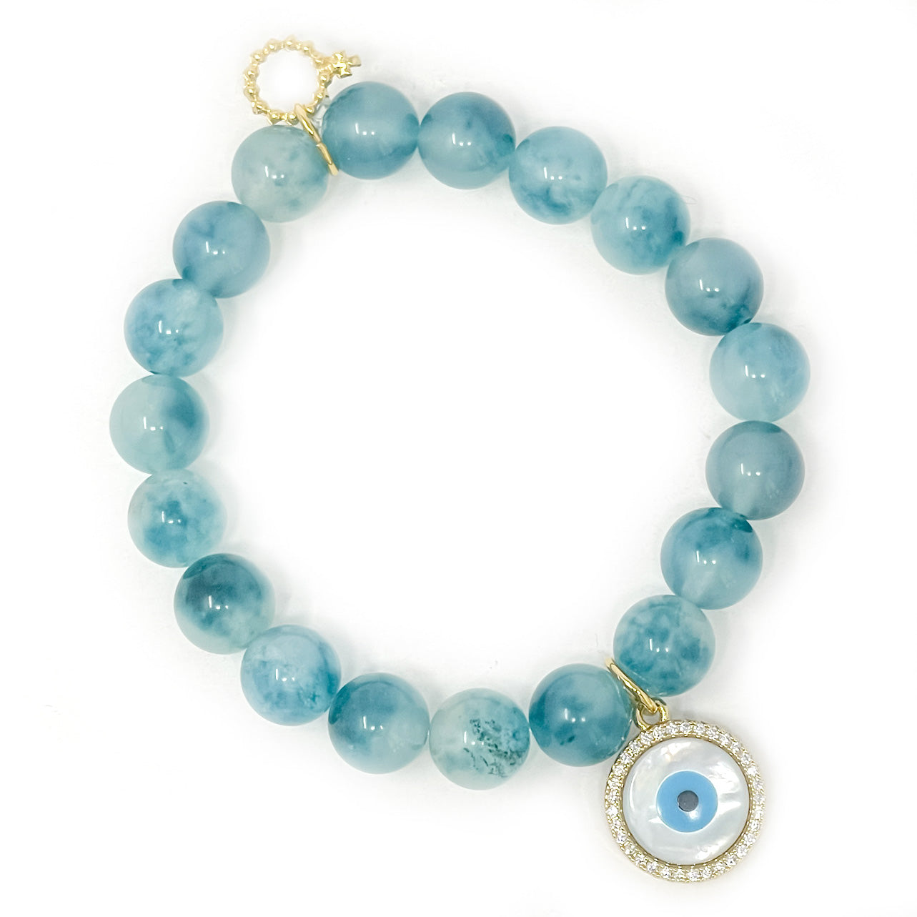 10mm Teal Agate with Pave Surround Protective Eye