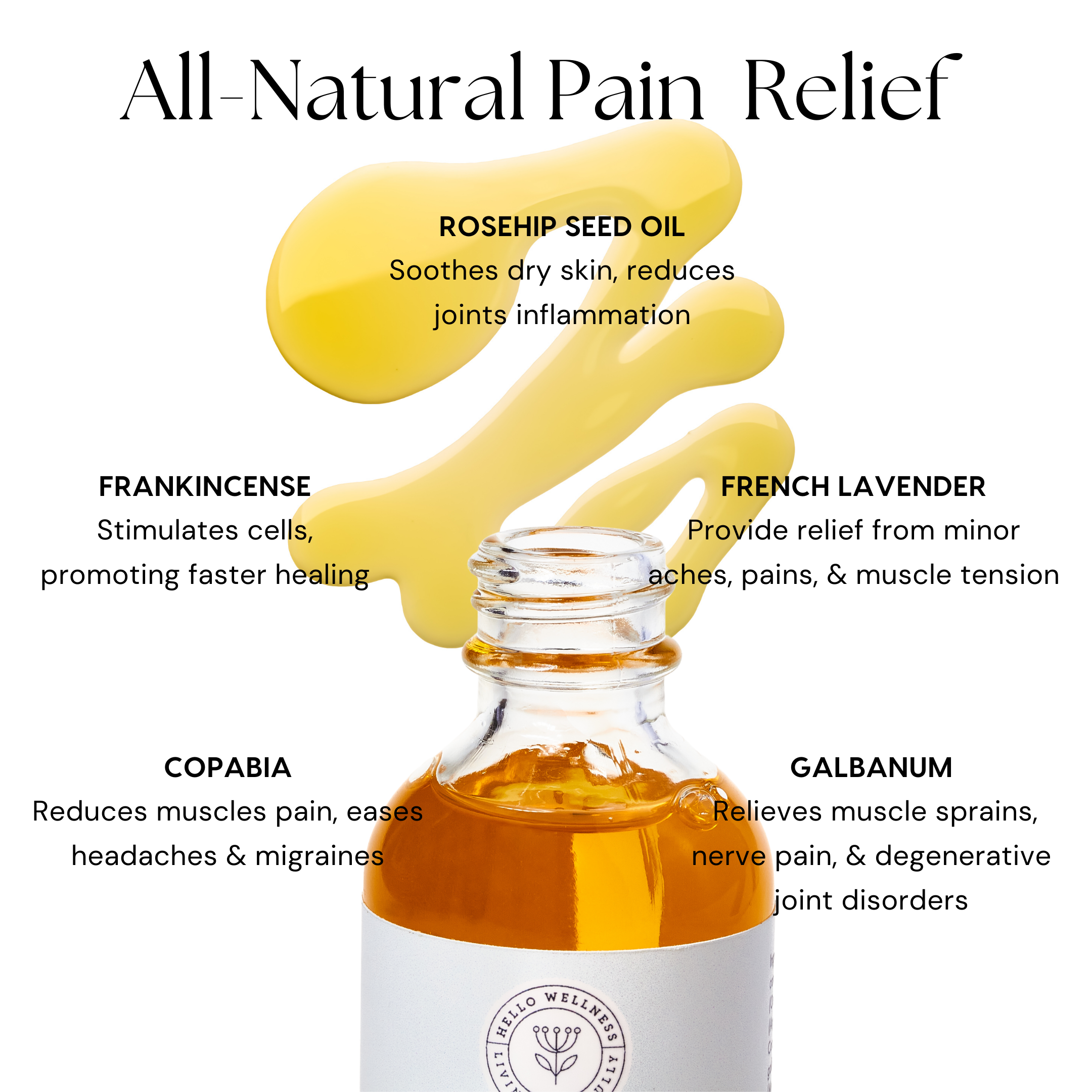 Natural Pain Relief Oil - 2 Oz Glass Bottle