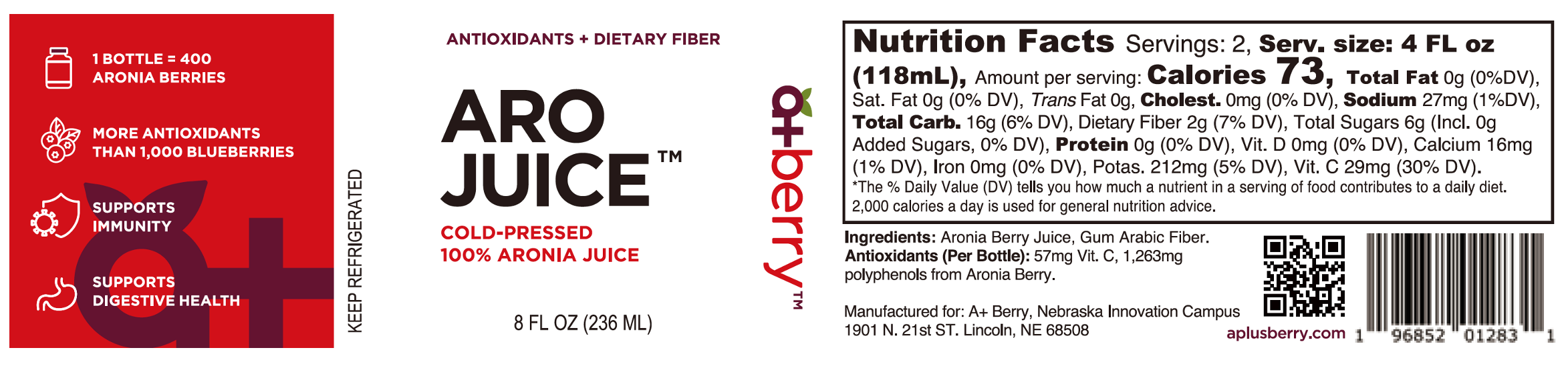 12 Pack AroJuice - Best Tasting Aronia Juice, Best Antioxidant Juice. Best Fruit Juice for Family
