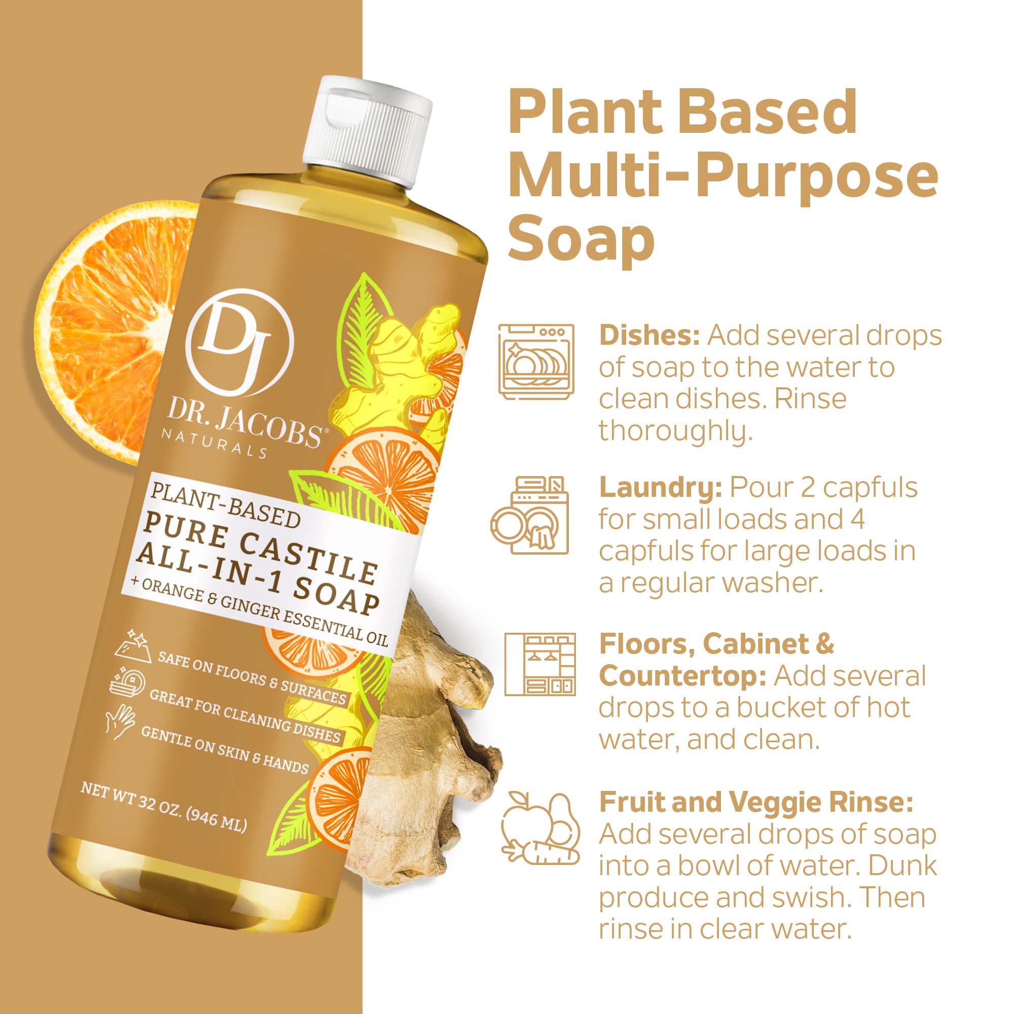 Castile Soap Orange & Ginger All in 1 - Thin Formula