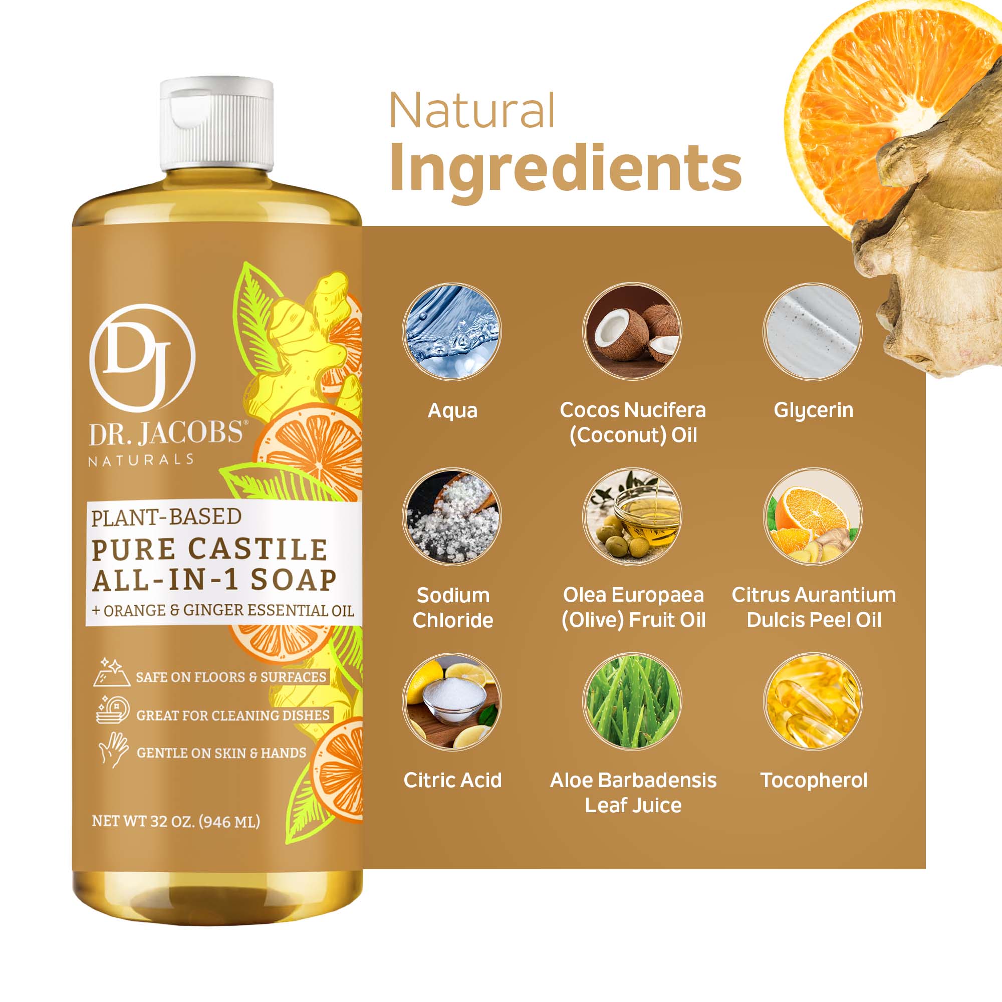 Castile Soap Orange & Ginger All in 1 - Thin Formula