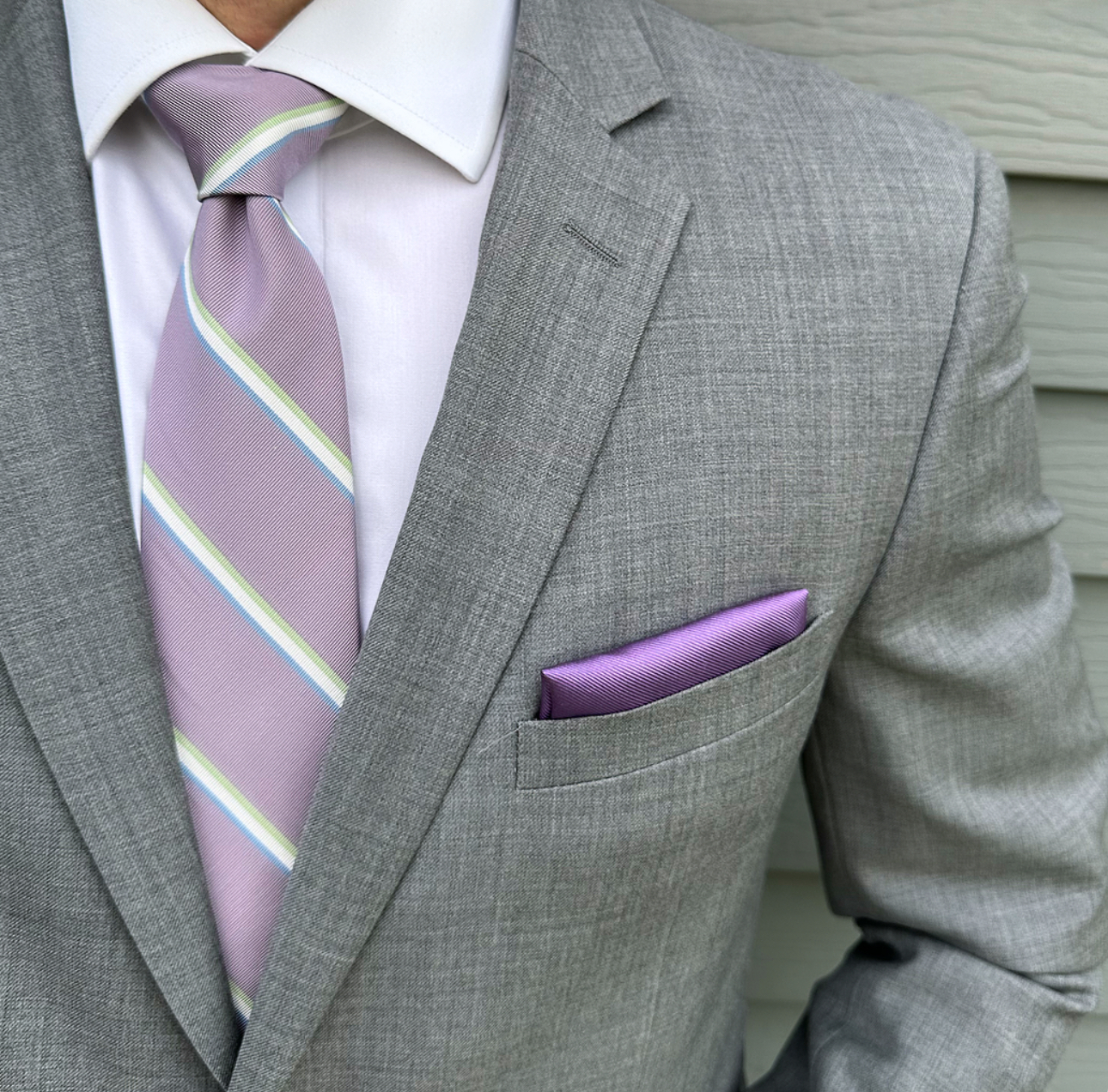 Handmade Lavender Mogador Stripe Tie - Italian Fabric