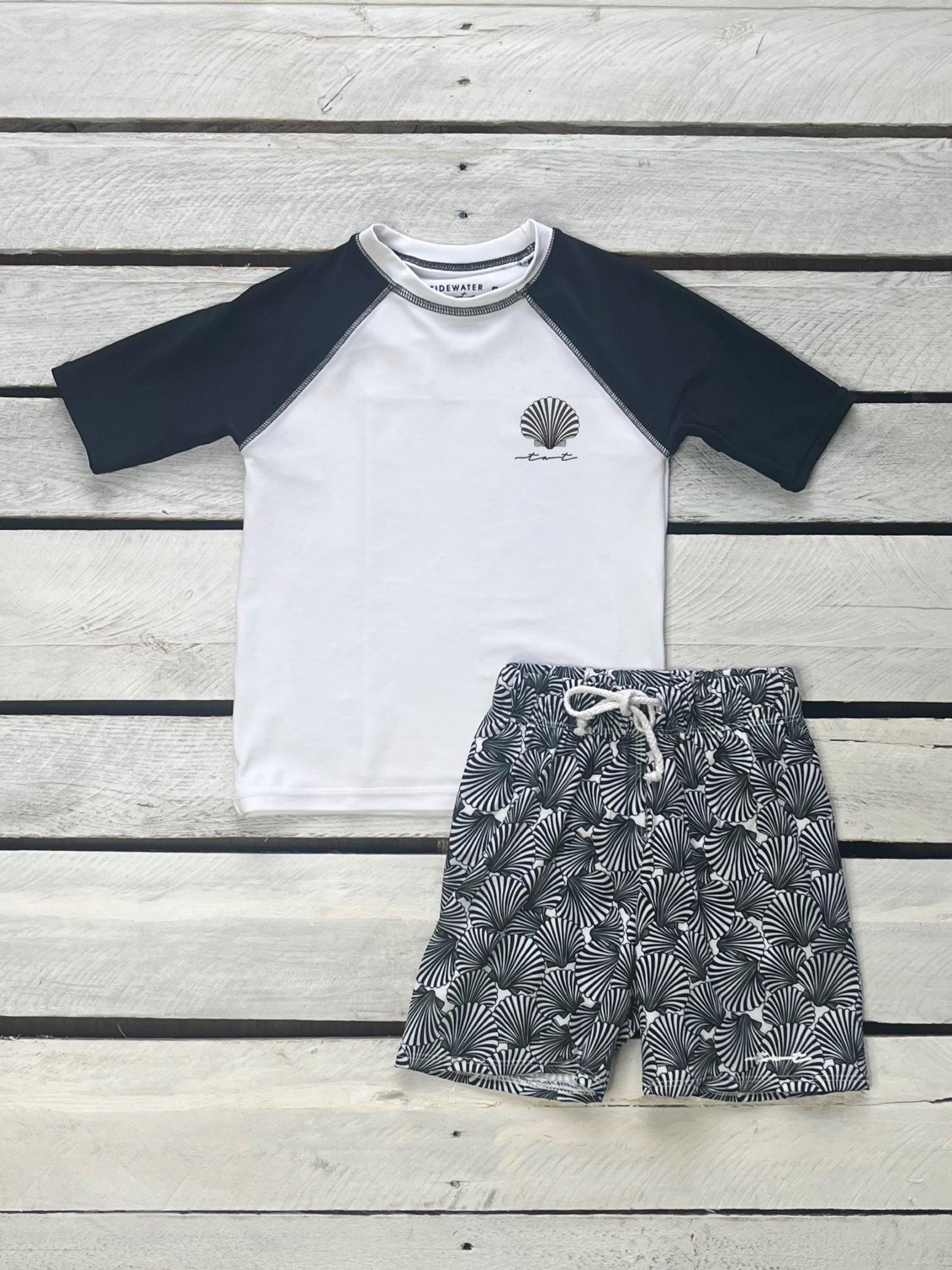 Boys Seashells Short Sleeve Sun Shirt & Swim Trunk Set
