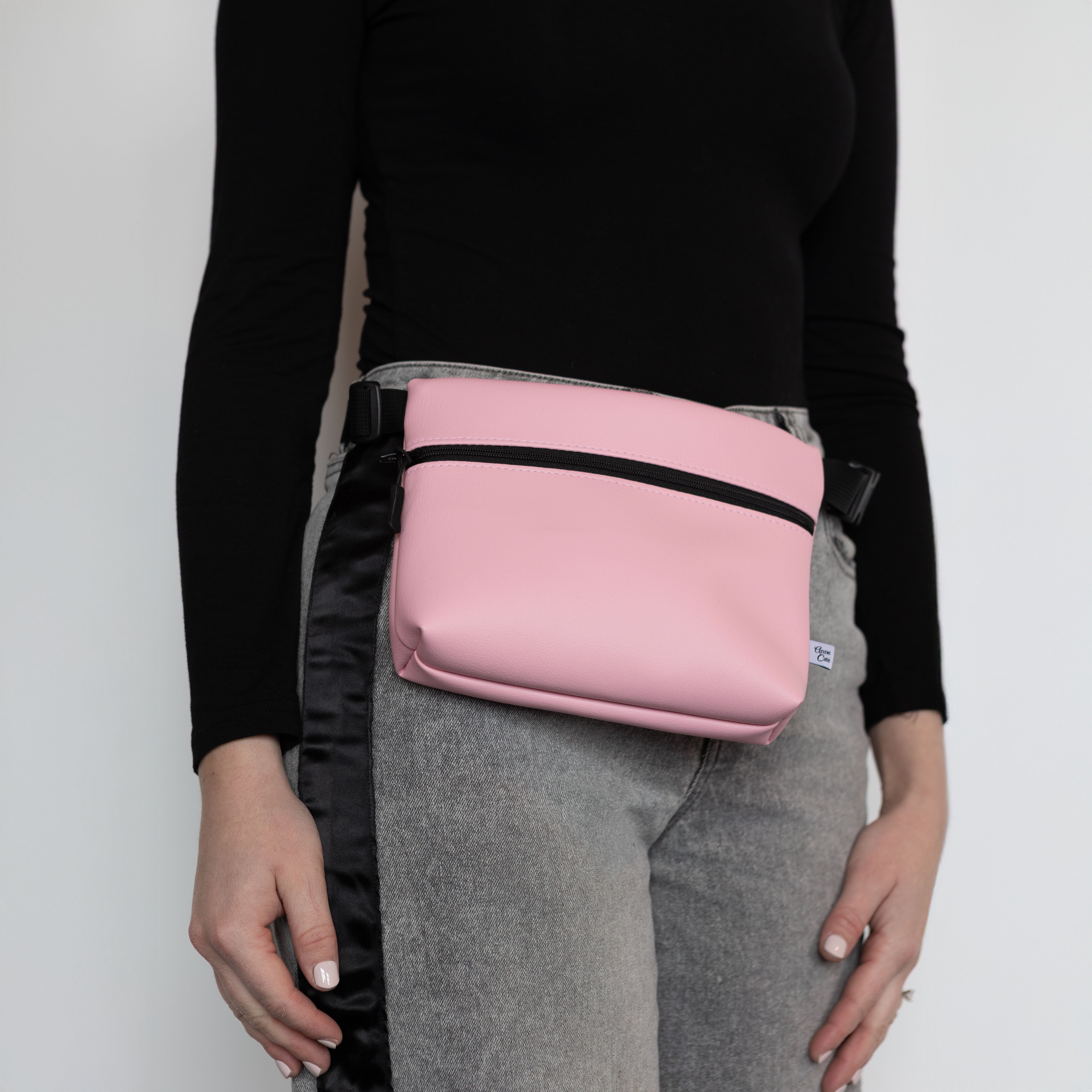 Vegan Leather Belt Bag, Fanny Pack - Black