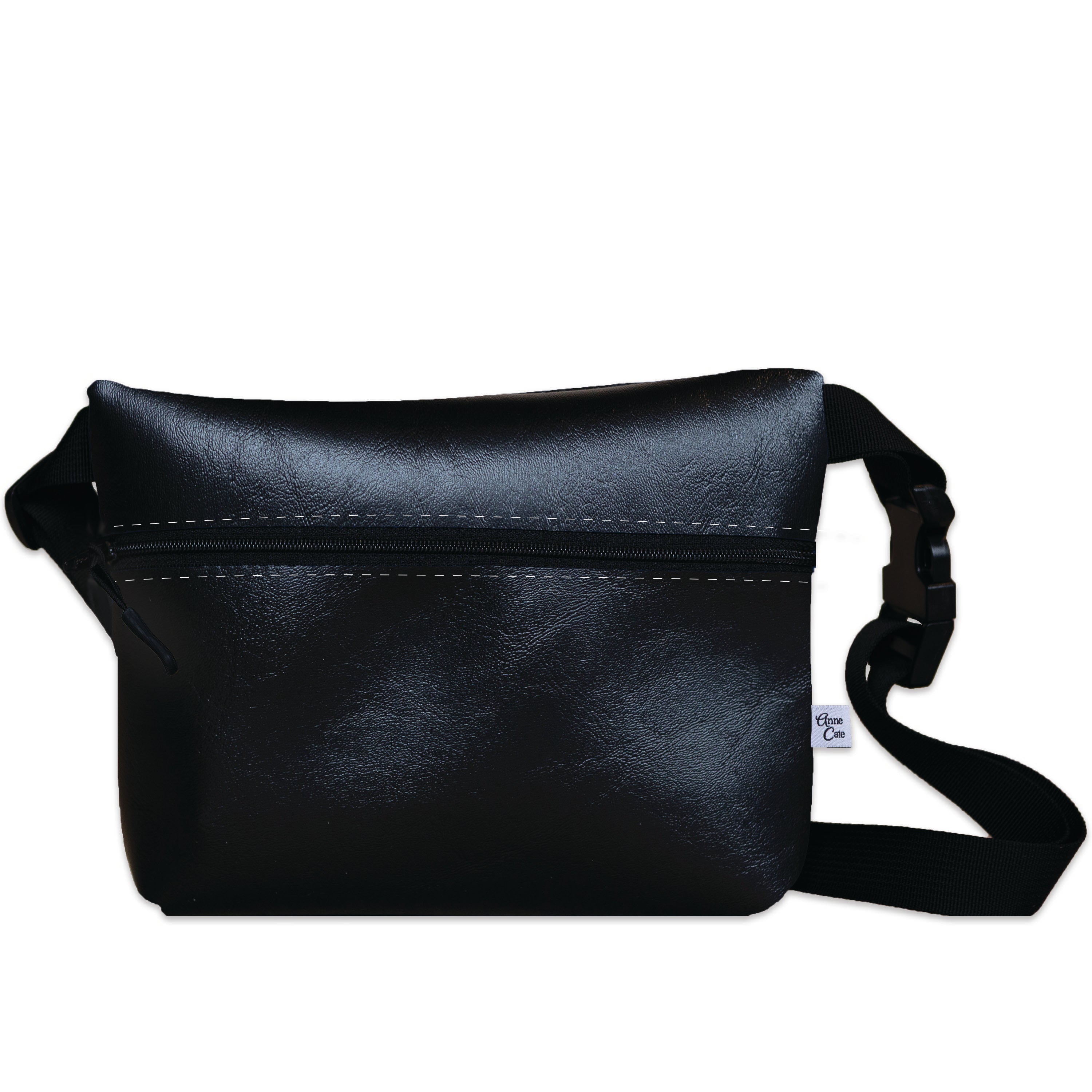 Vegan Leather Belt Bag, Fanny Pack - Black