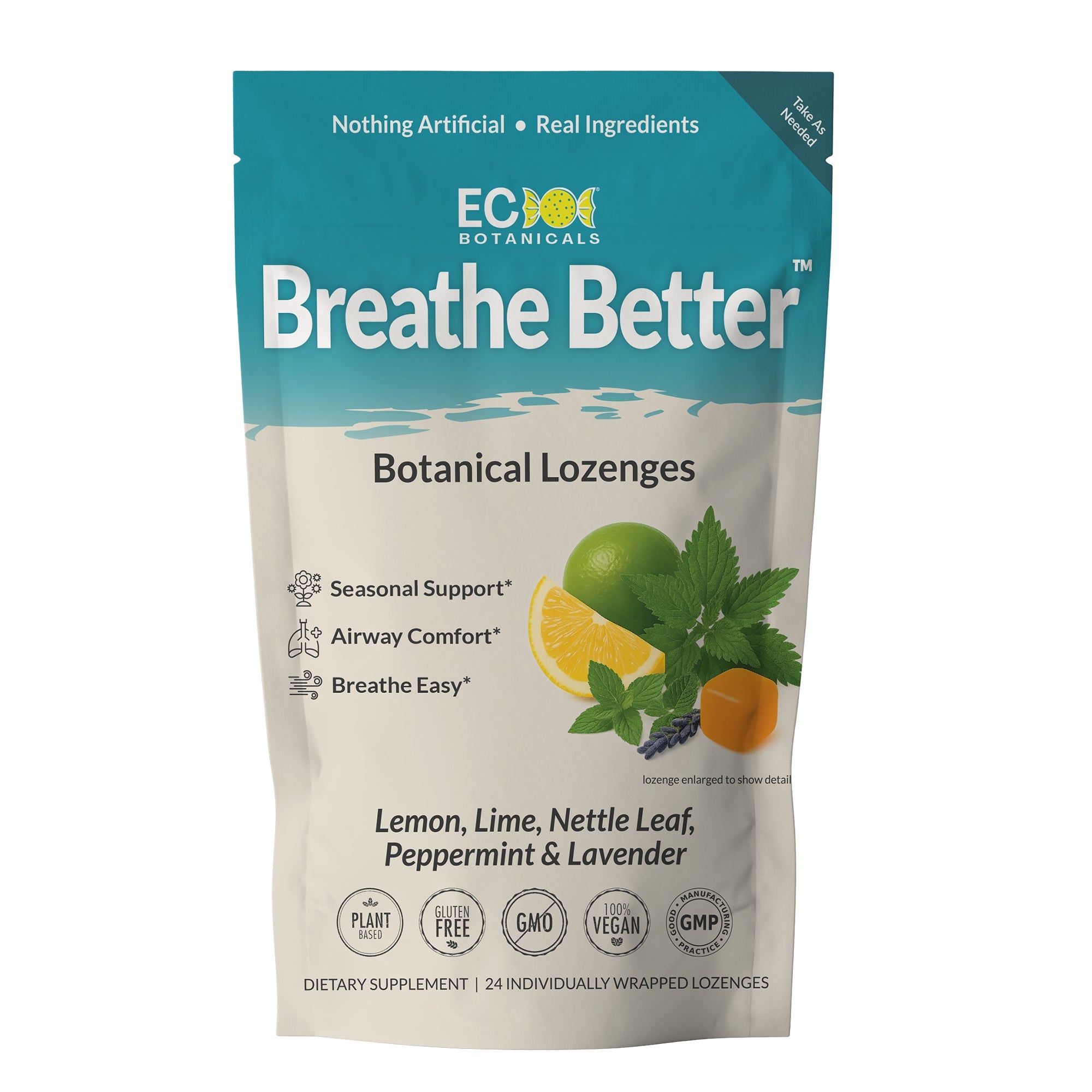Breathe Better™ (Clarity) Botanical Lozenges – Seasonal Allergy & Breathing Support – Organic Lemon, Lime, Peppermint, Lavender & Nettle Leaf – Gluten-Free, Non-GMO, Vegan*