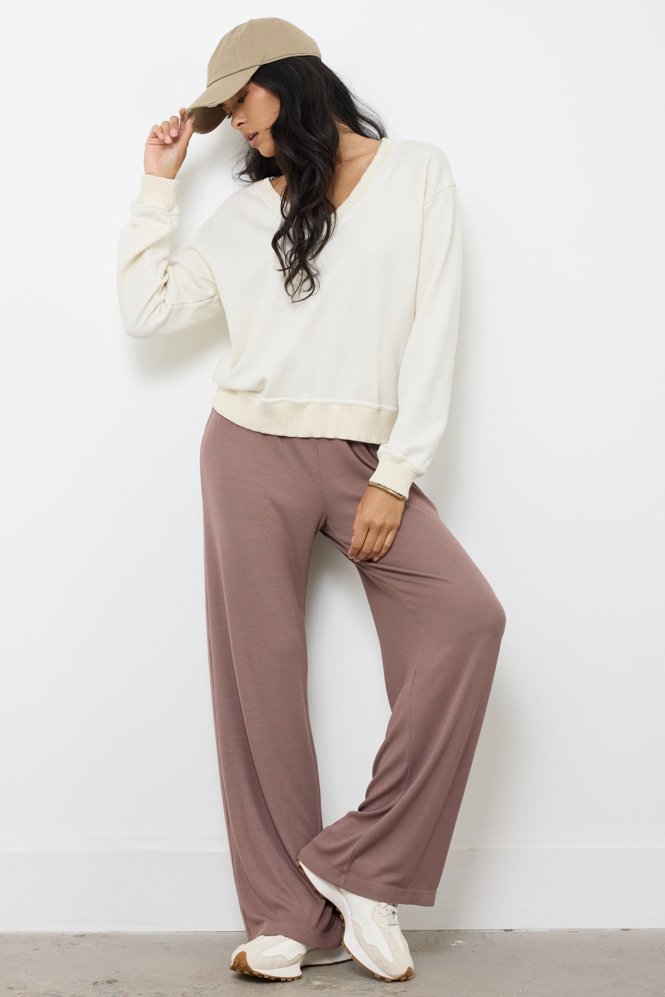 Oversized Cotton Pullover - V Neck French Terry