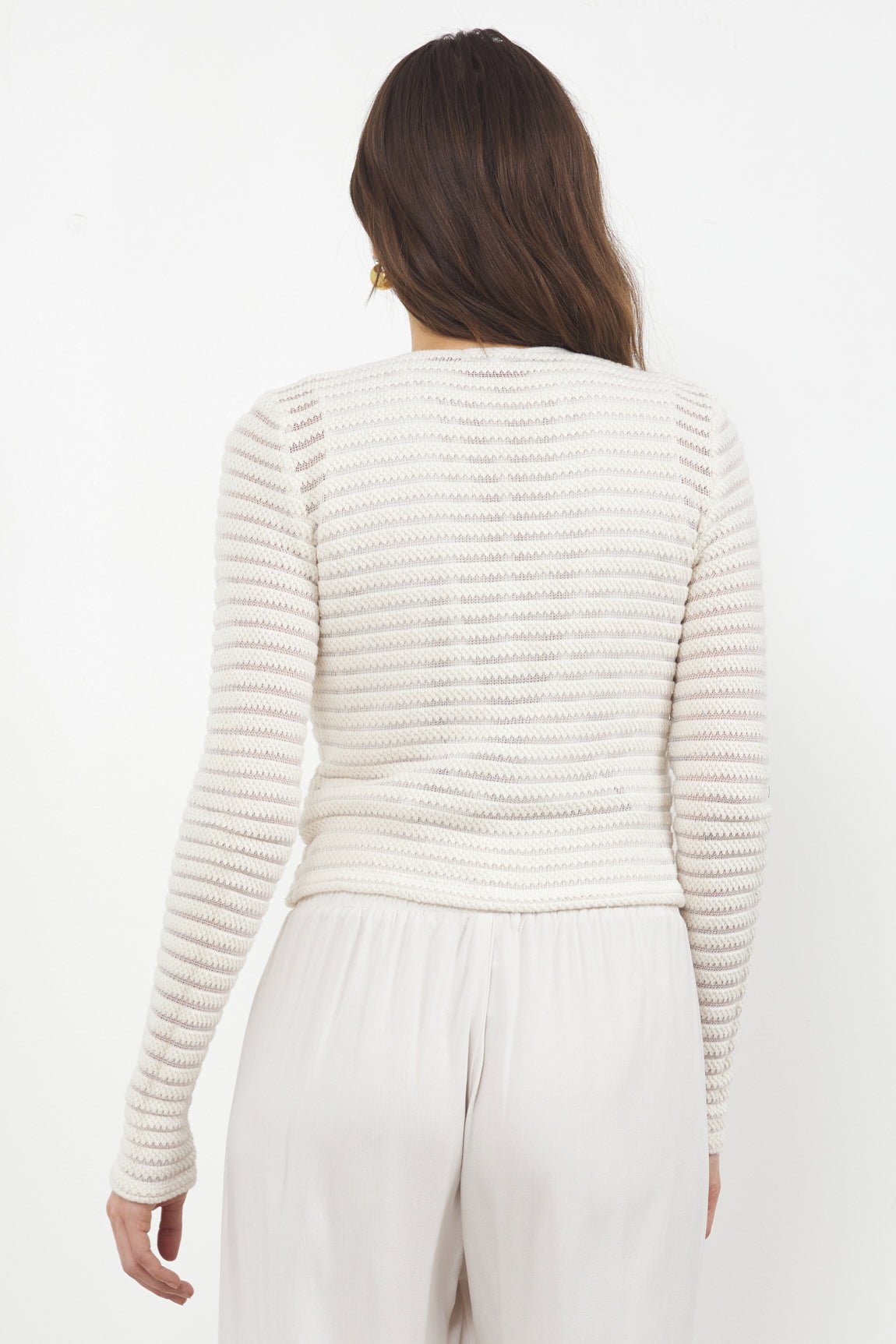 Striped Button Up V-Neck Sheer Cardigan