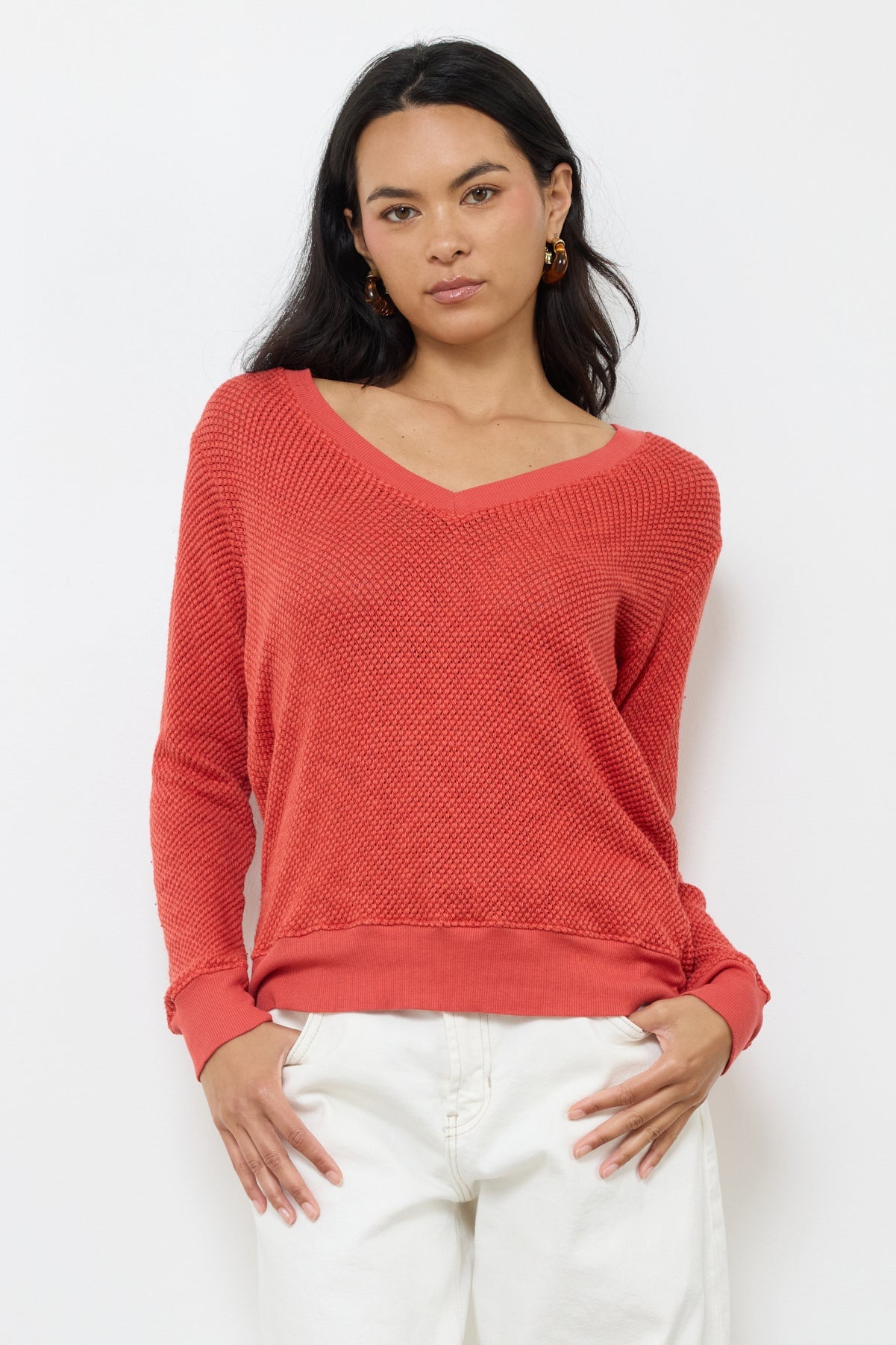 Gabrielle V Neck Mesh Pullover