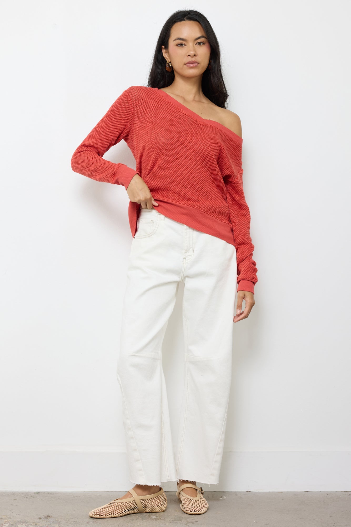 Gabrielle V Neck Mesh Pullover