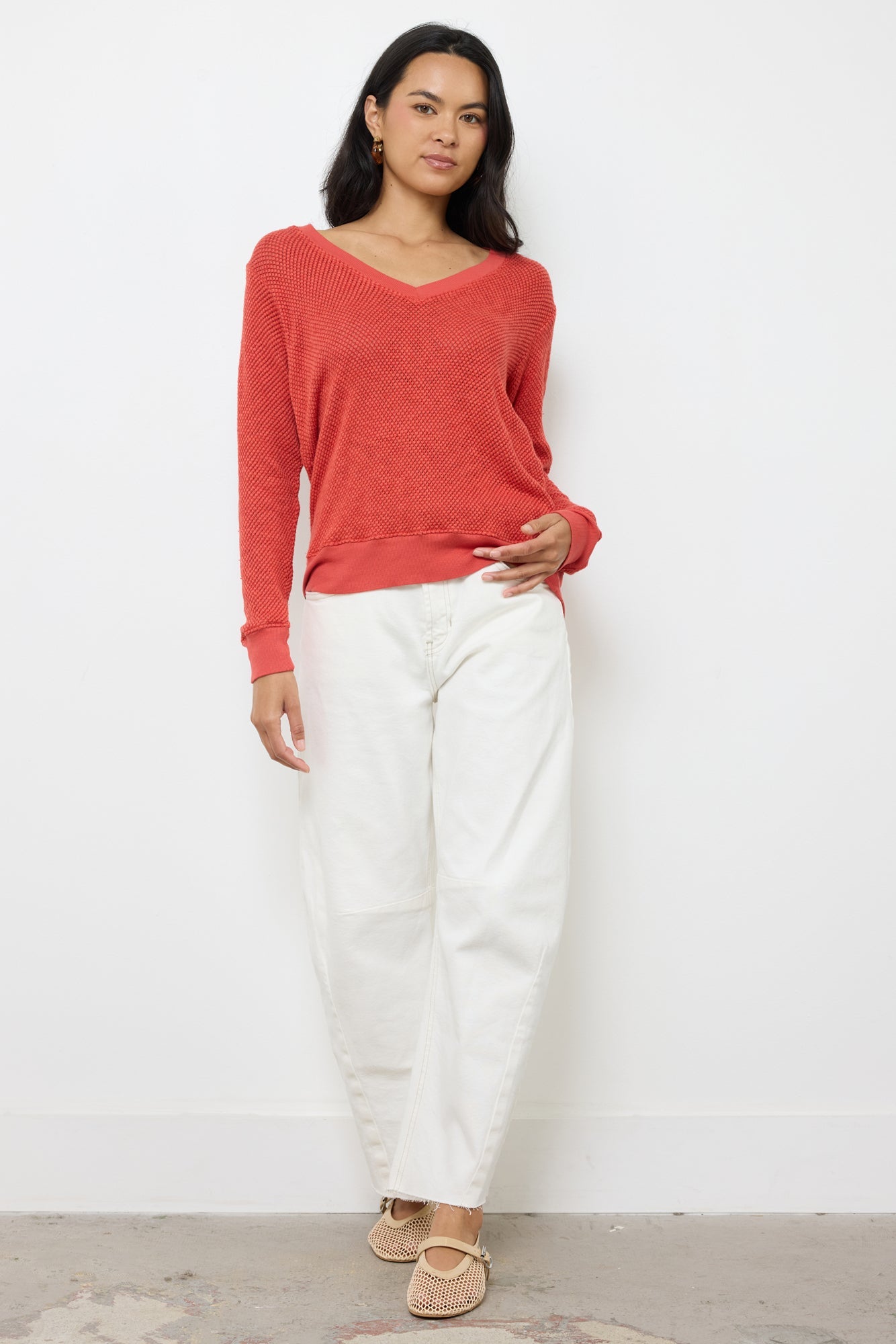 Gabrielle V Neck Mesh Pullover
