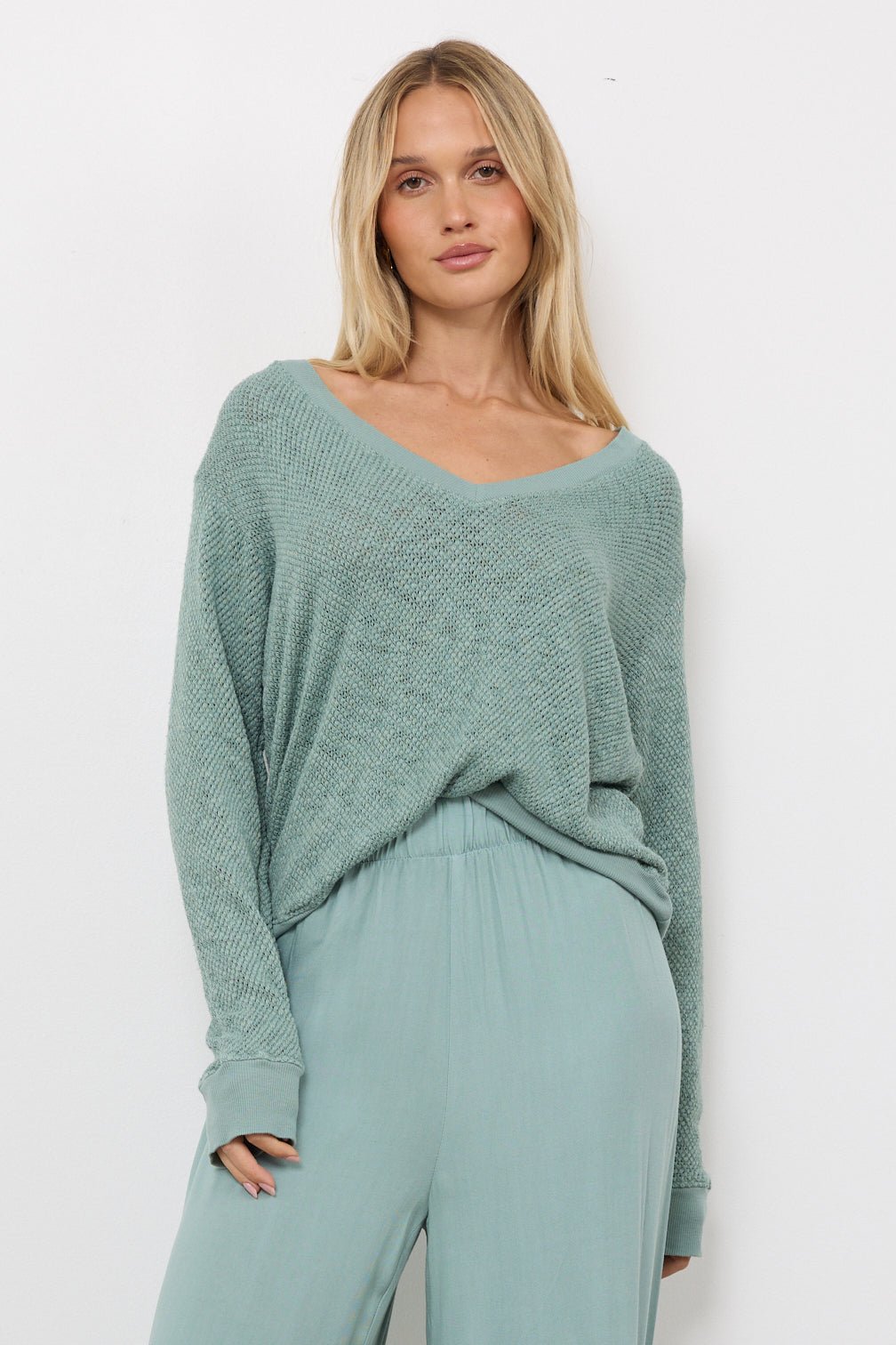 Gabrielle V Neck Mesh Pullover