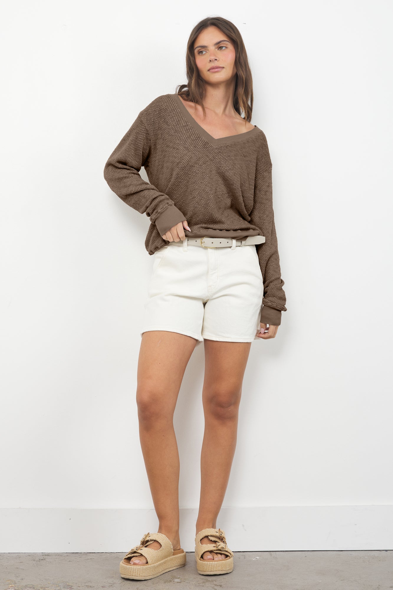 Gabrielle V Neck Mesh Pullover