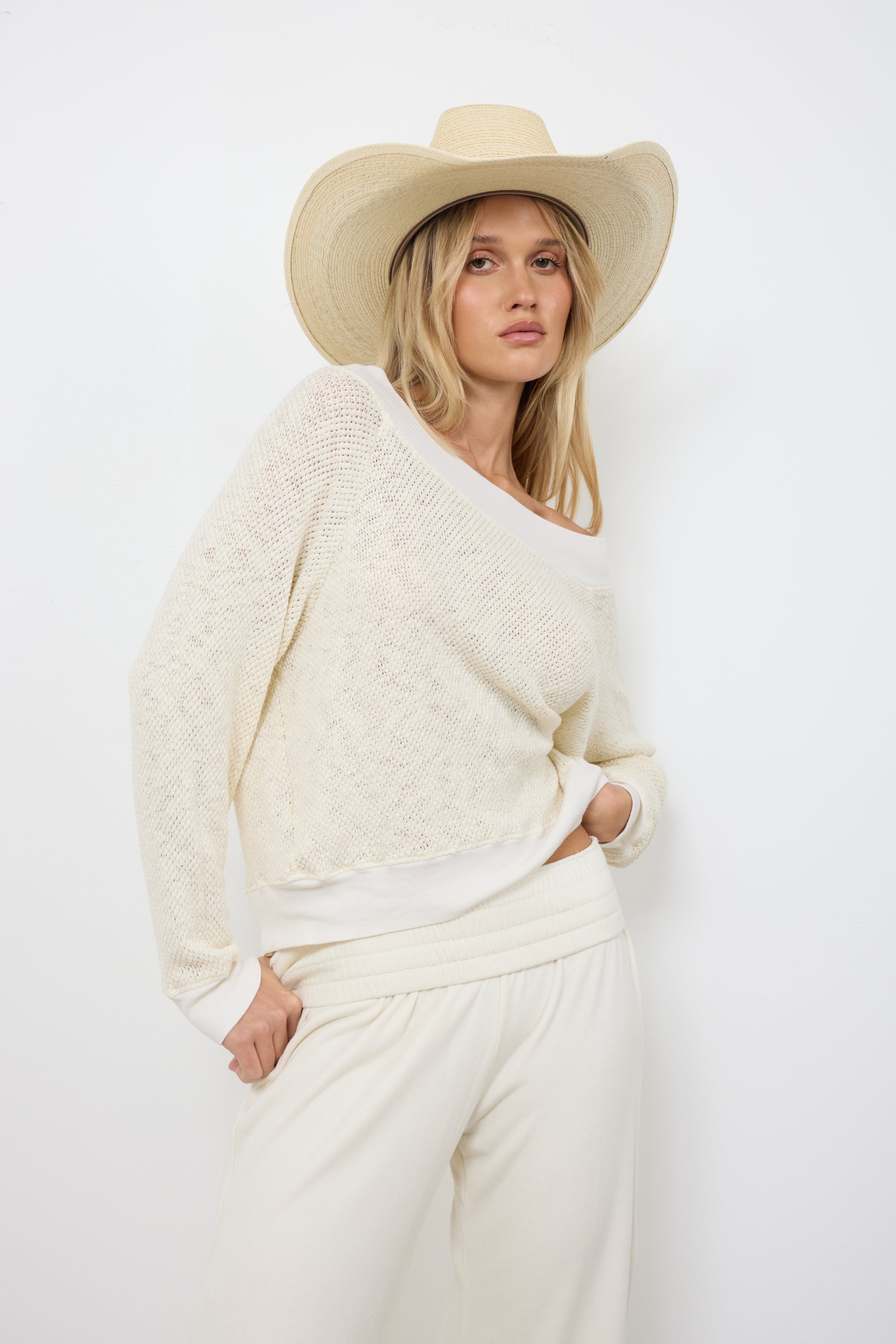 Carol Off-Shoulder Semi-Sheer Pullover