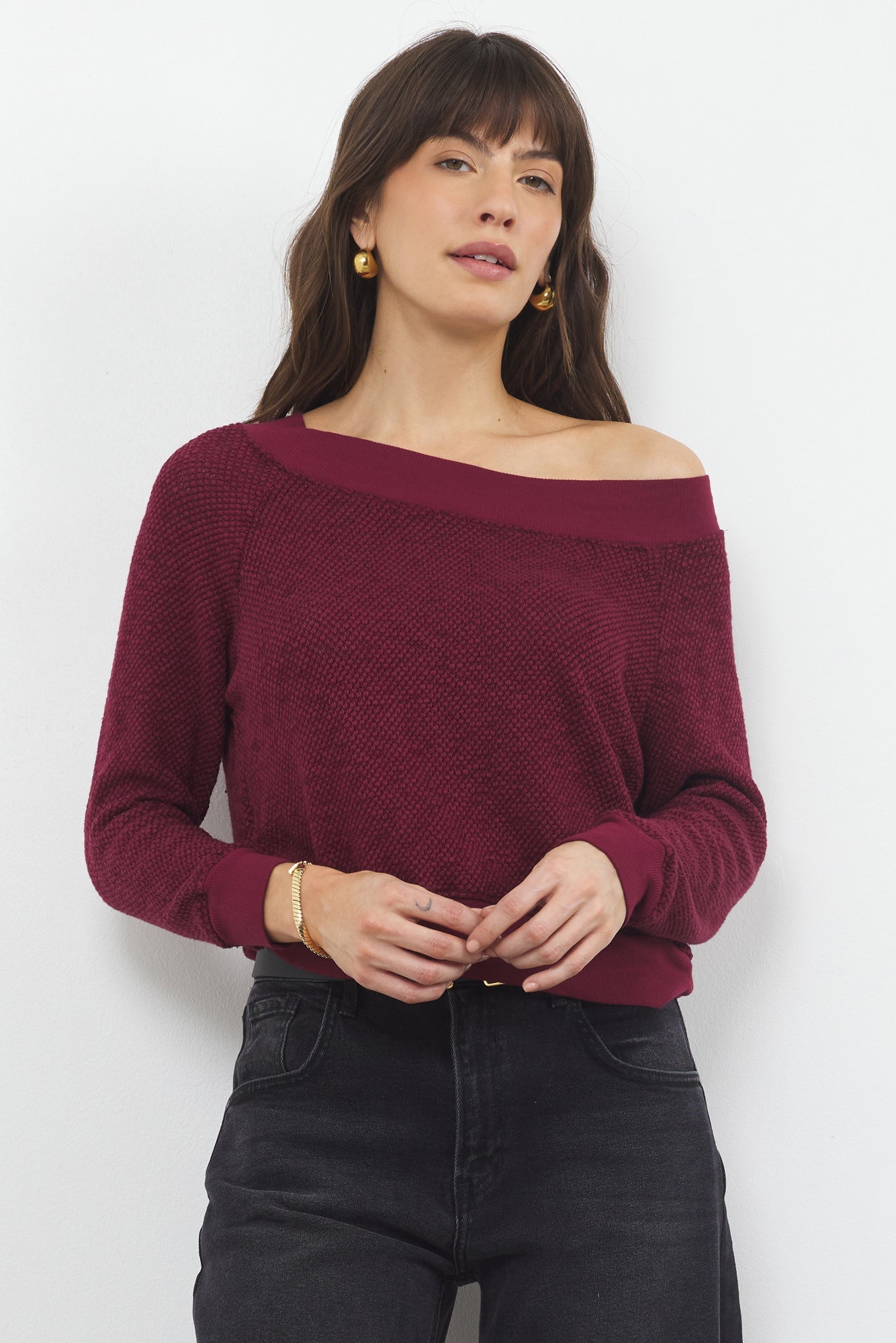 Carol Off-Shoulder Semi-Sheer Pullover