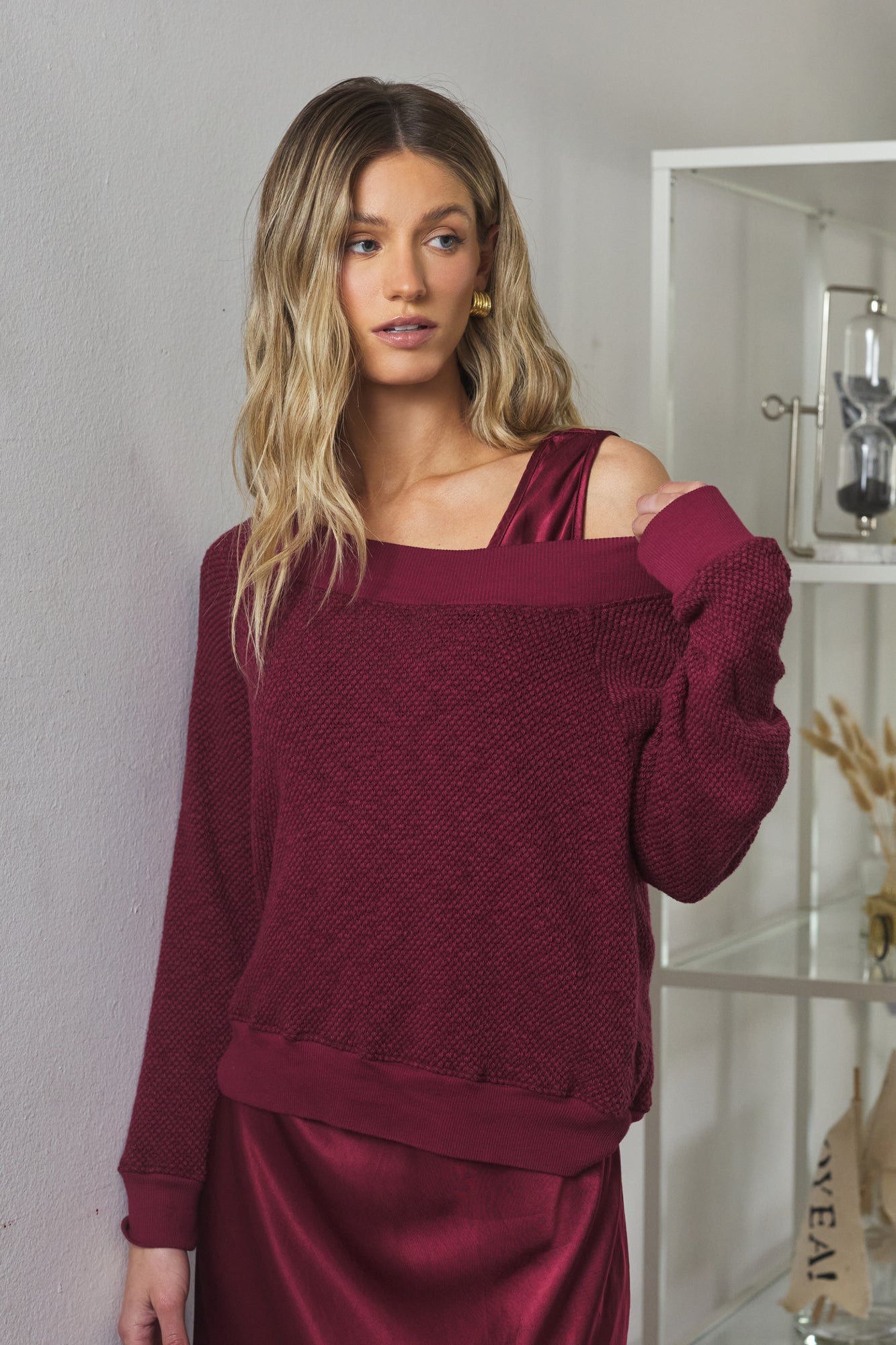 Carol Off-Shoulder Semi-Sheer Pullover