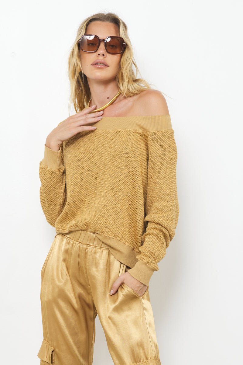 Carol Off-Shoulder Semi-Sheer Pullover