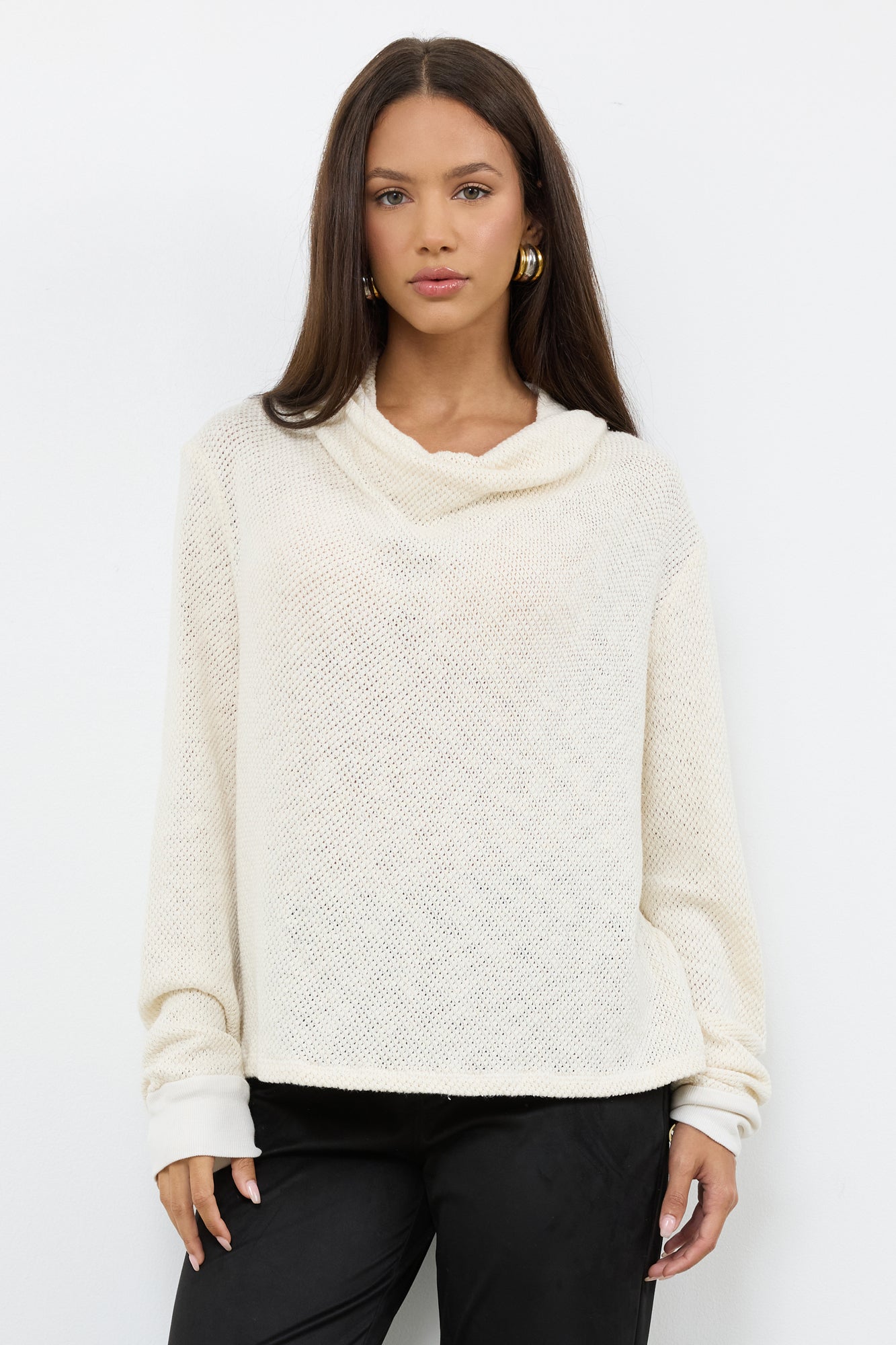 Quinley Cowl Neck Top Mesh Fabric