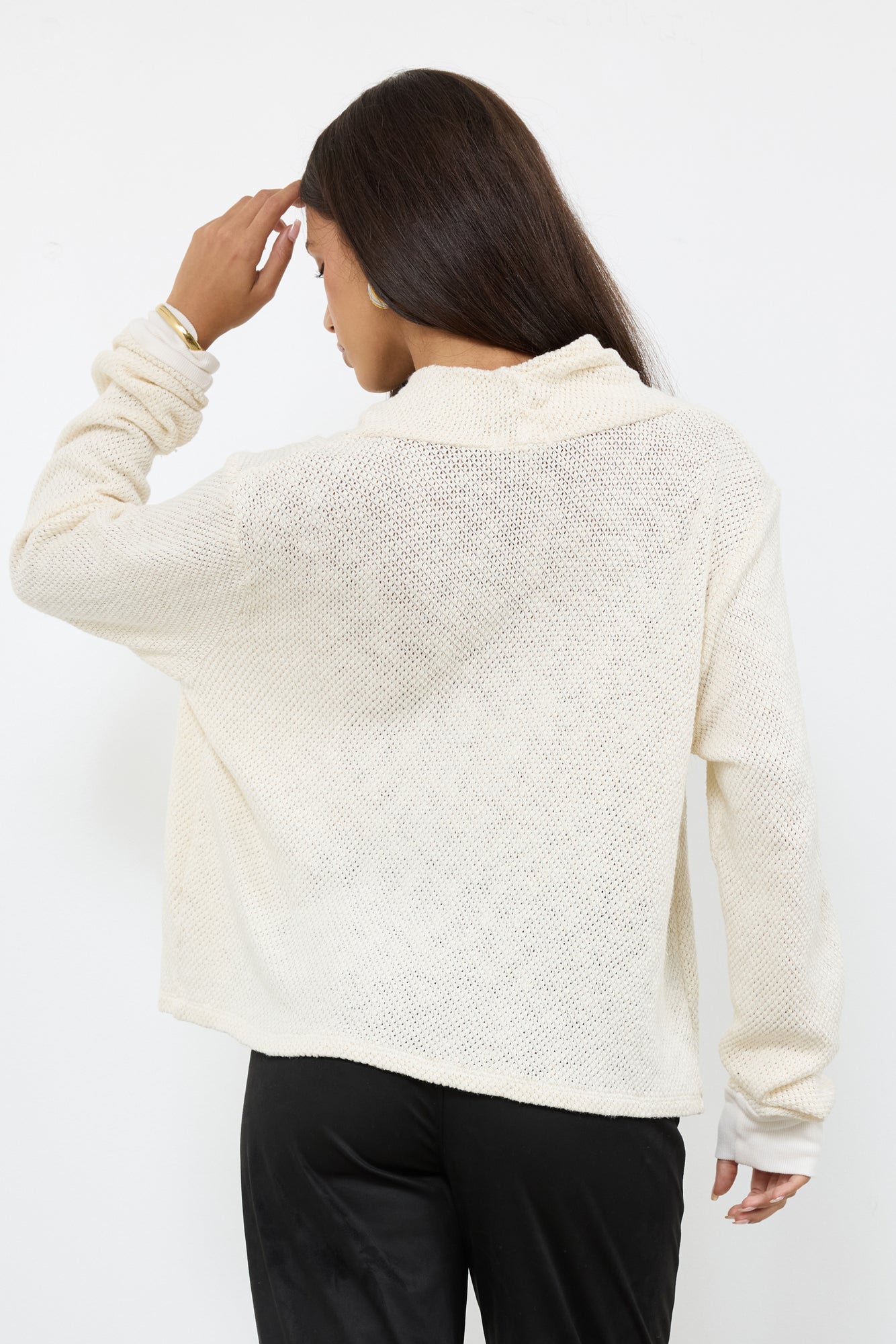 Quinley Cowl Neck Top Mesh Fabric