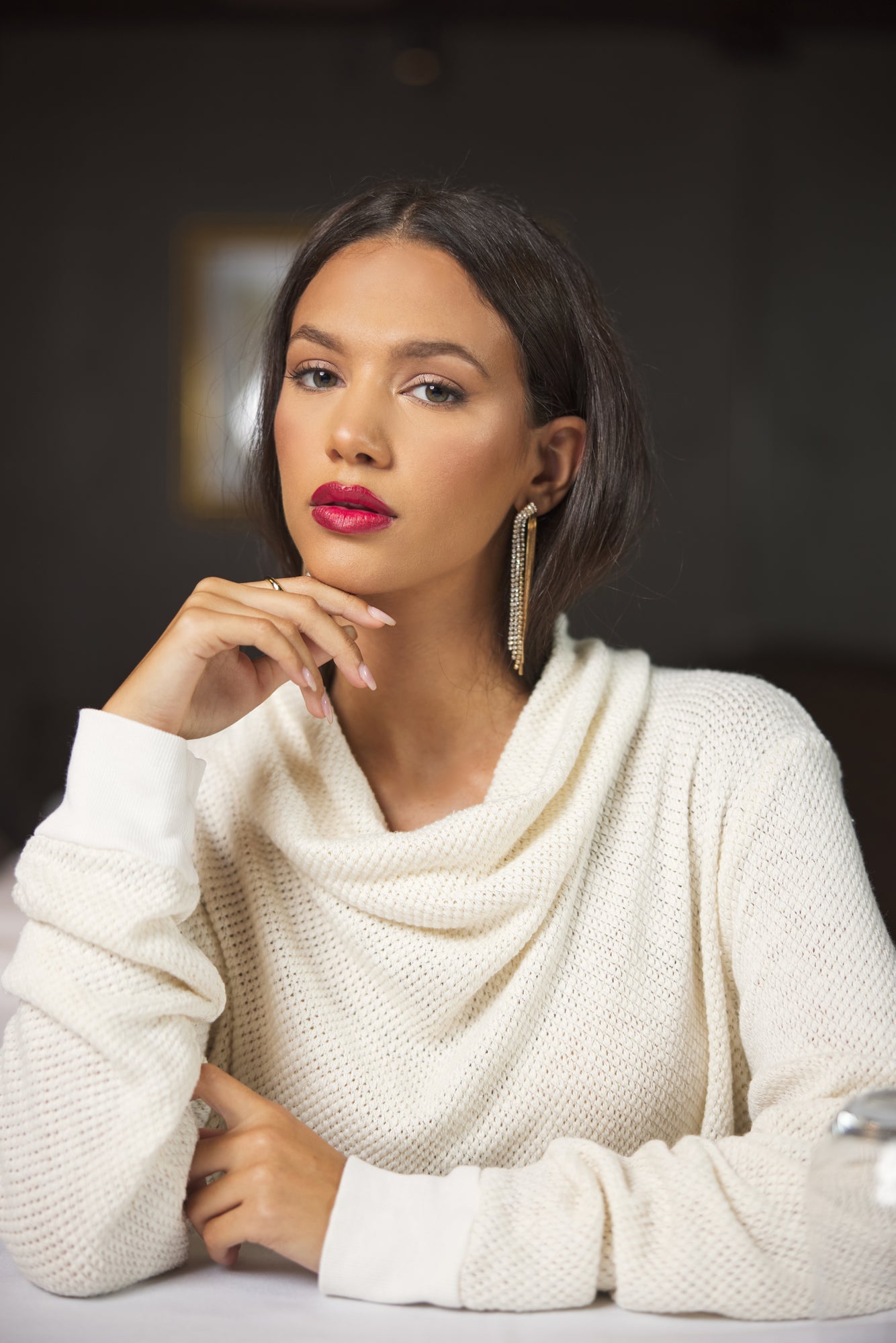Quinley Cowl Neck Top Mesh Fabric