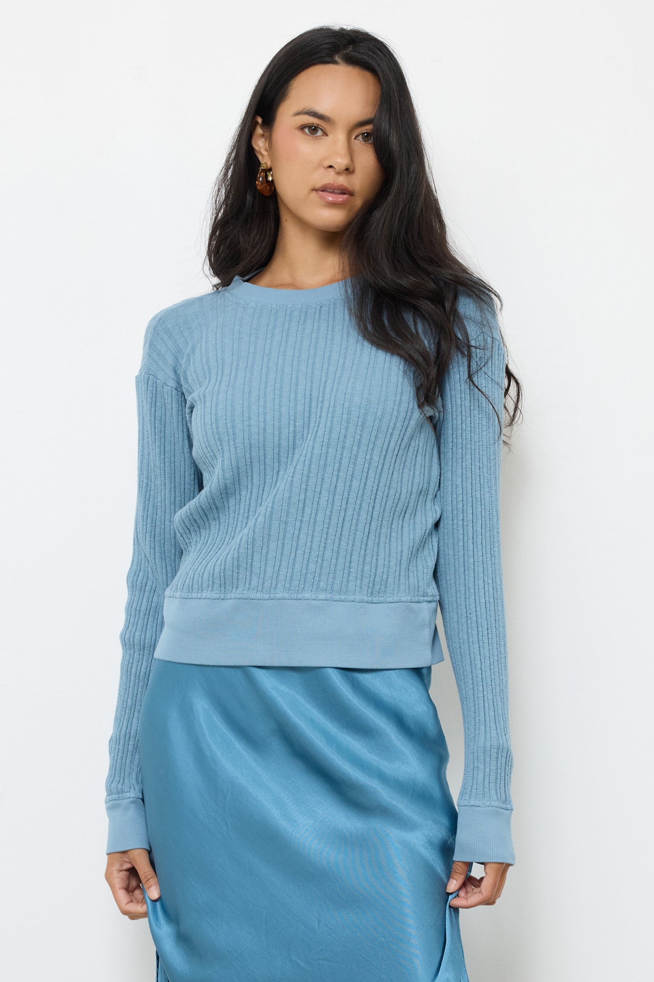 Striped Cotton Pullover - Banded Hem