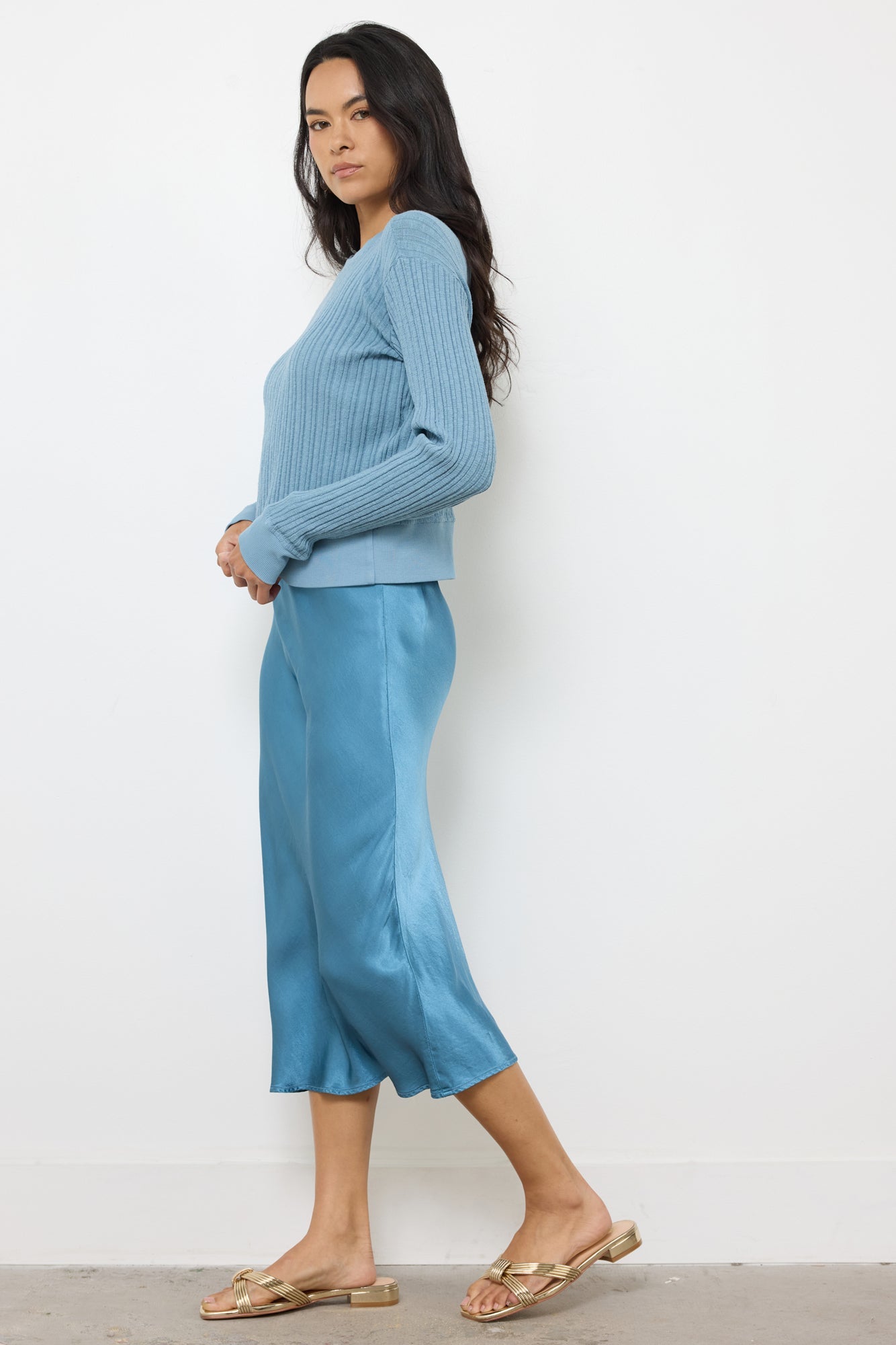 Striped Cotton Pullover - Banded Hem