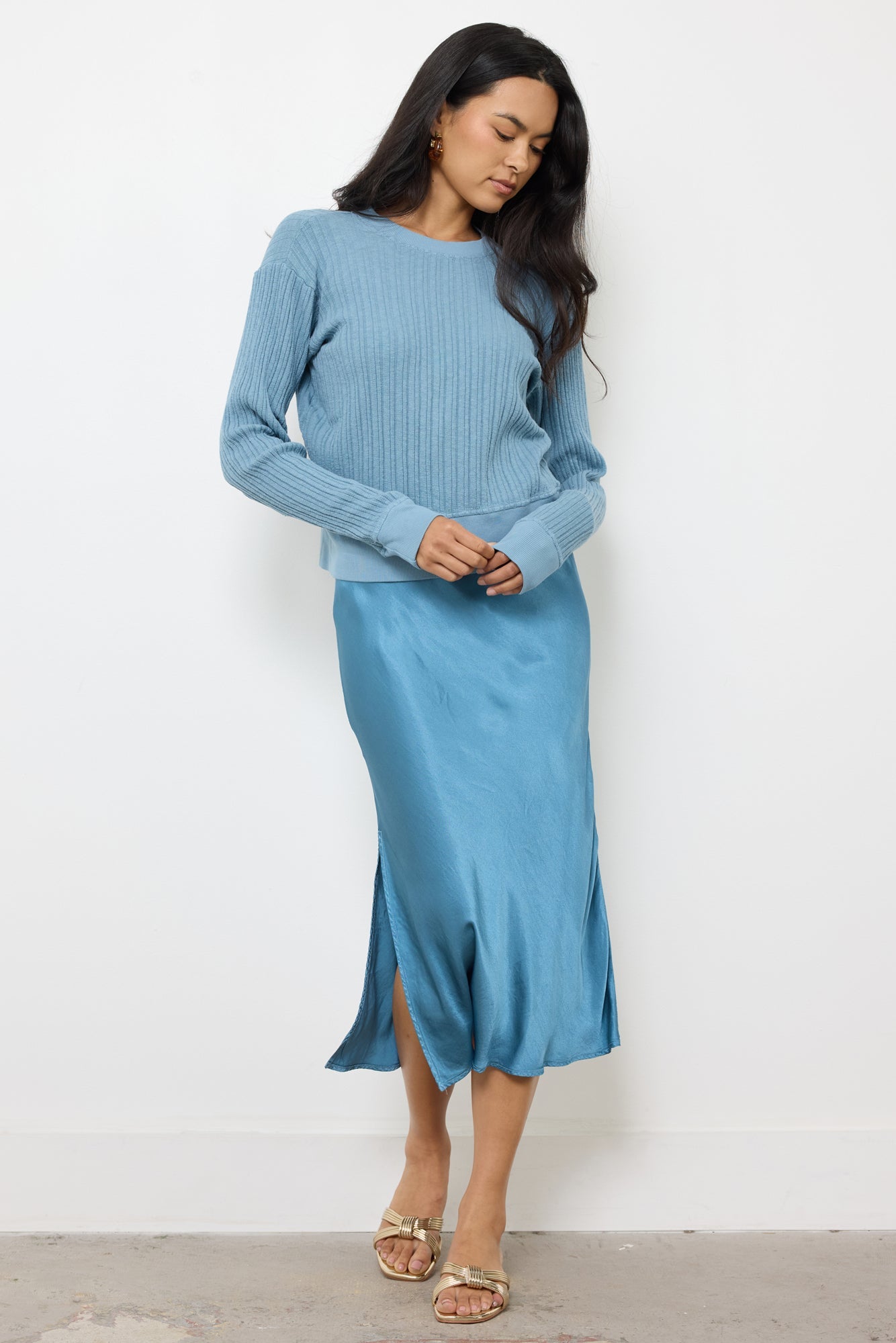 Striped Cotton Pullover - Banded Hem