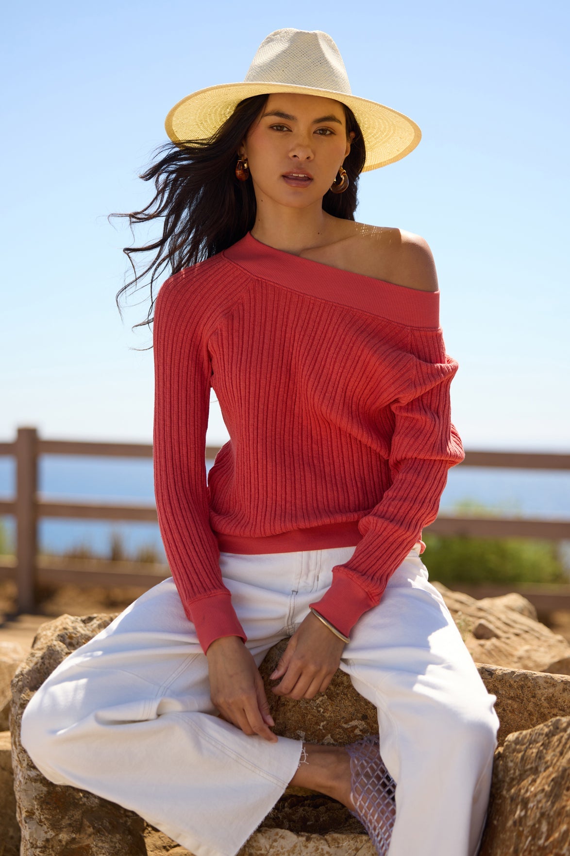 Off Shoulder Striped Pullover