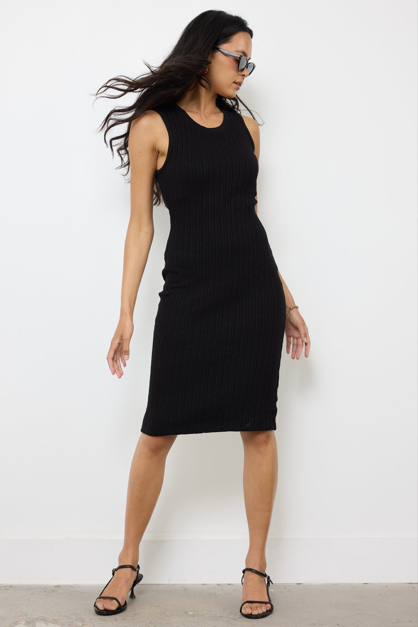 Striped Midi Dress - Side Slit Cotton