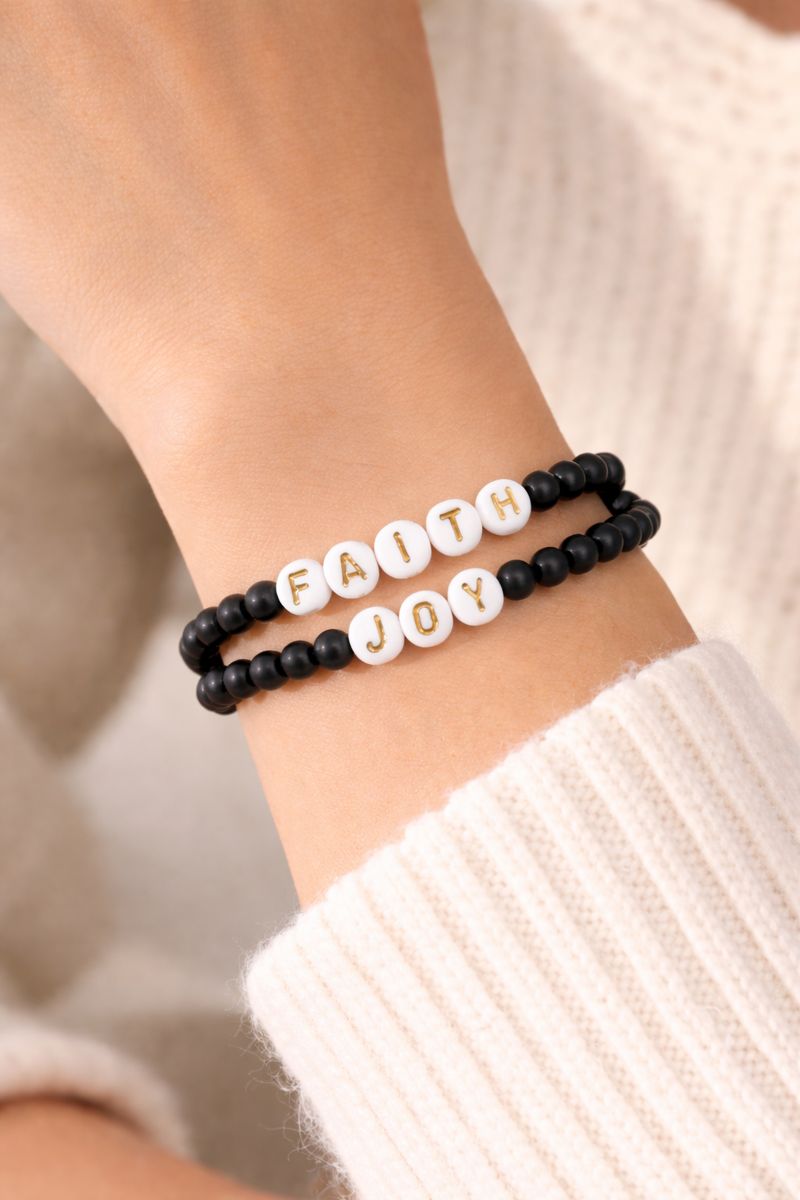 Faith Joy Blessed Bracelet Set – Matte Onyx & Sterling Silver